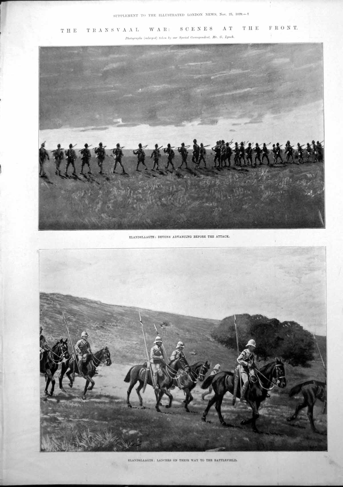 Antique Old Print Elandslaagte Devons Lancers Gen Yules Column Ladysmith 1899