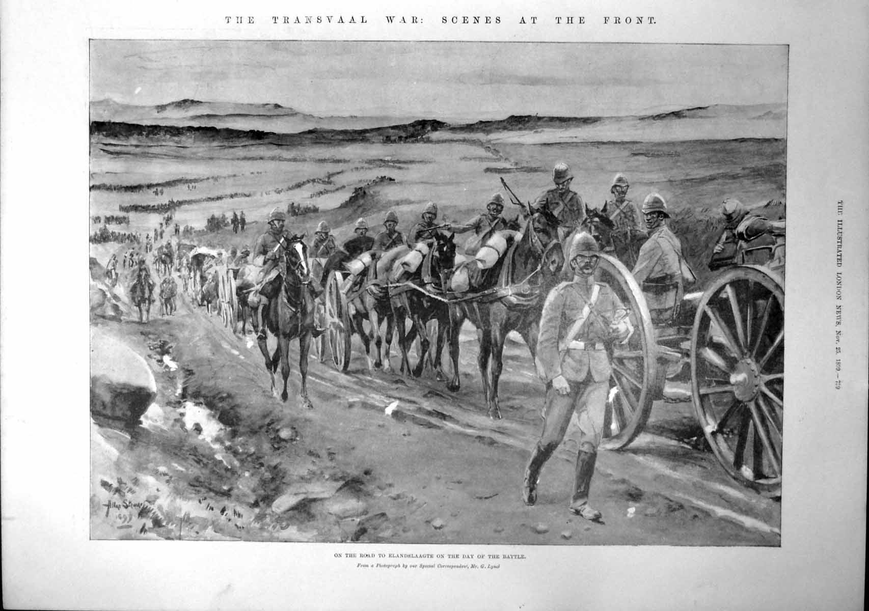 Antique Old Print Road Elandslaagte Mountain Battery Ladysmith Col Gough 1899