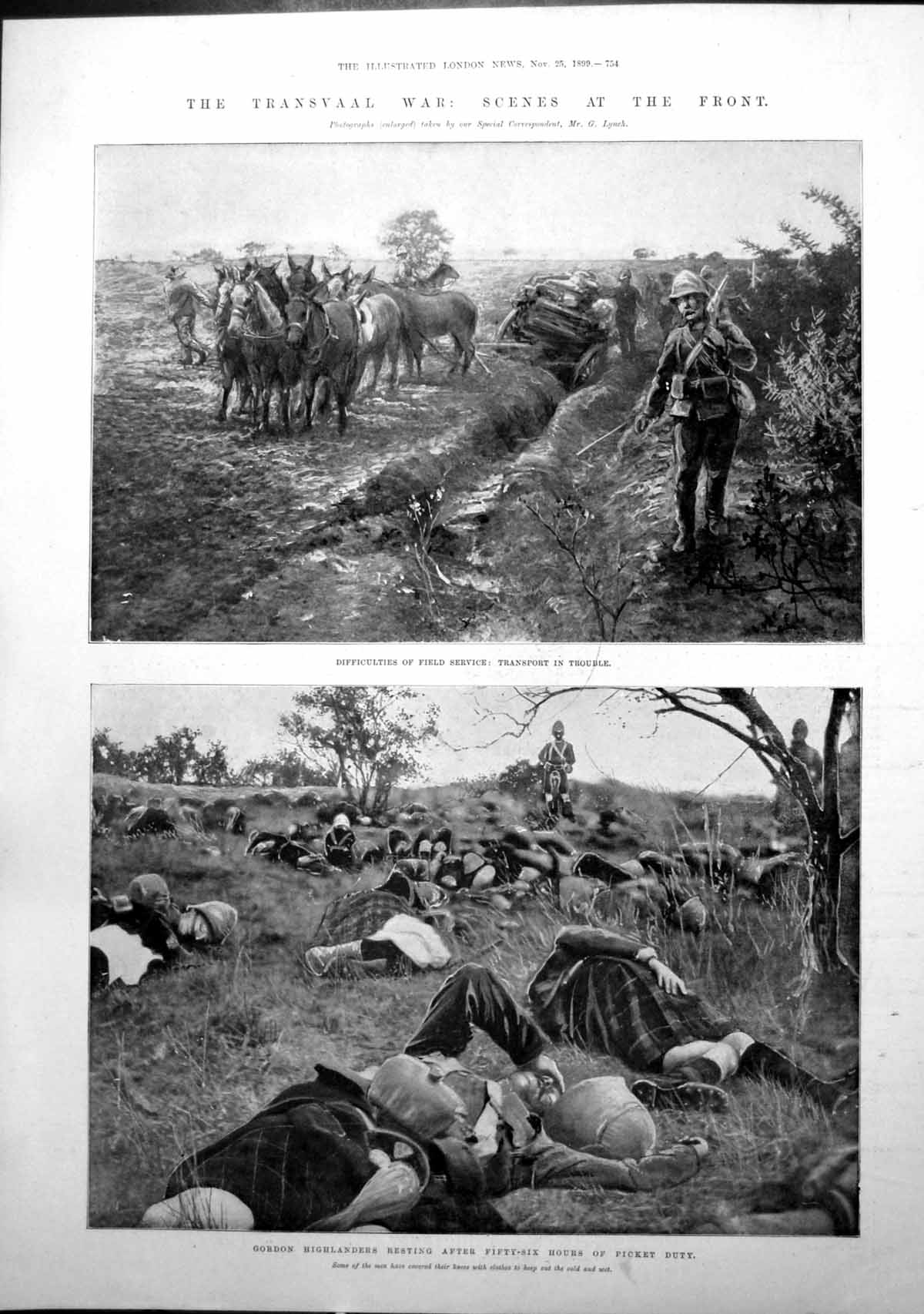 Old Antique Print Transvaal War Trasport Trouble Gordon Highlanders 1899 19th