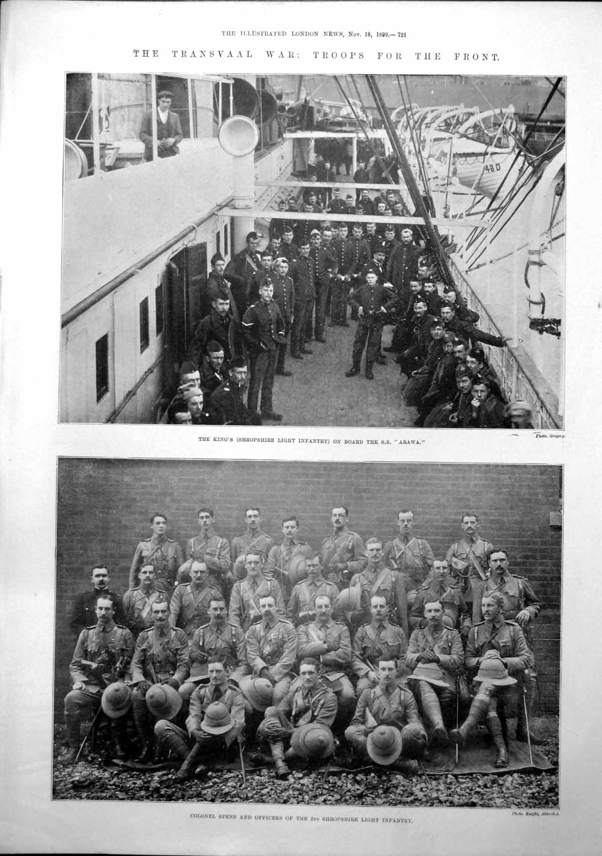 Antique Old Print Shropshire Light Infantry Ss Arawa Col Spens Officers 1899