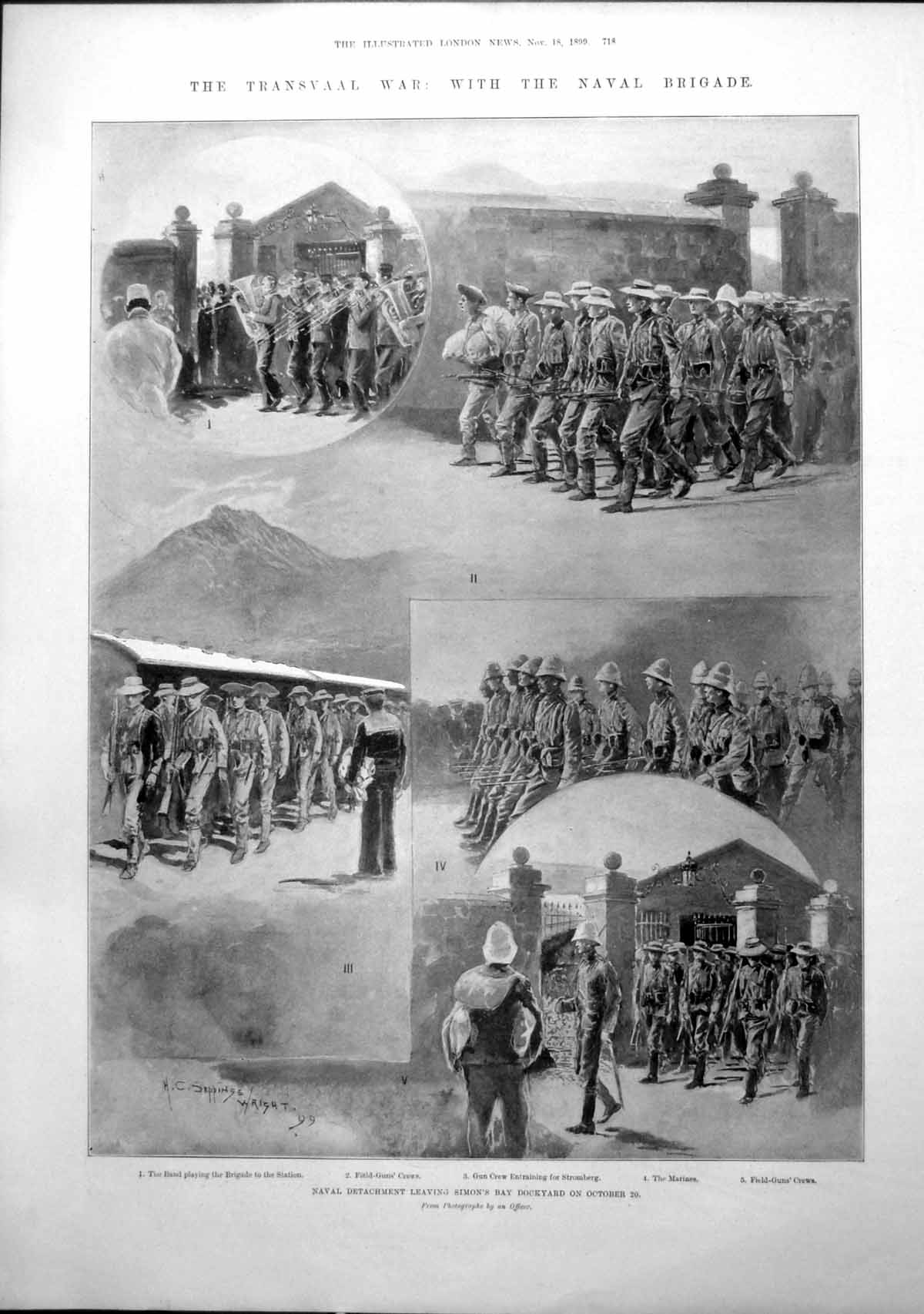 Antique Old Print Naval Detachment Simons Bay Dockyard Capt J Kennedy 1899 19th