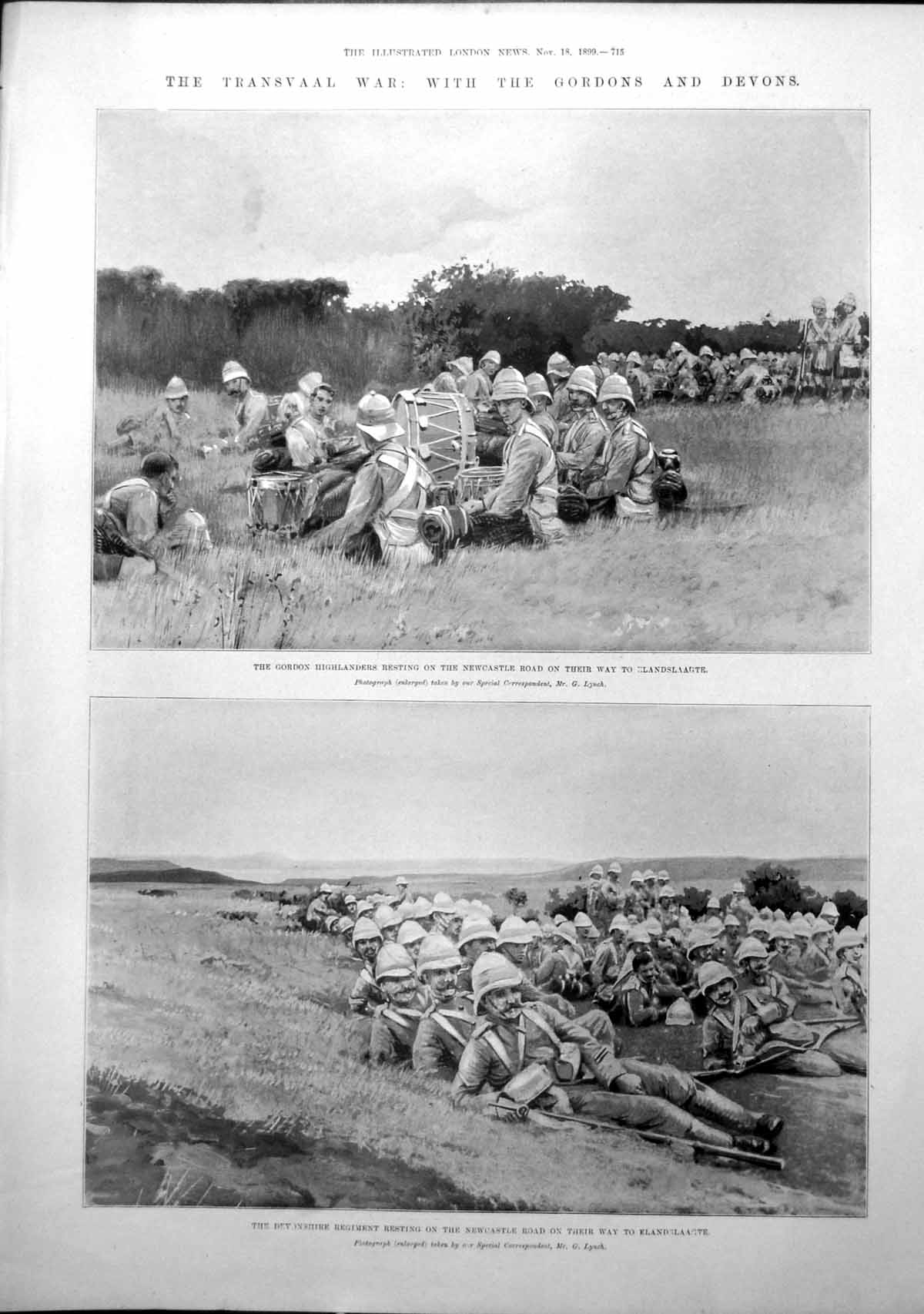 Antique Old Print General Joubert Elandslaagte Gordon Highlanders Devons 1899