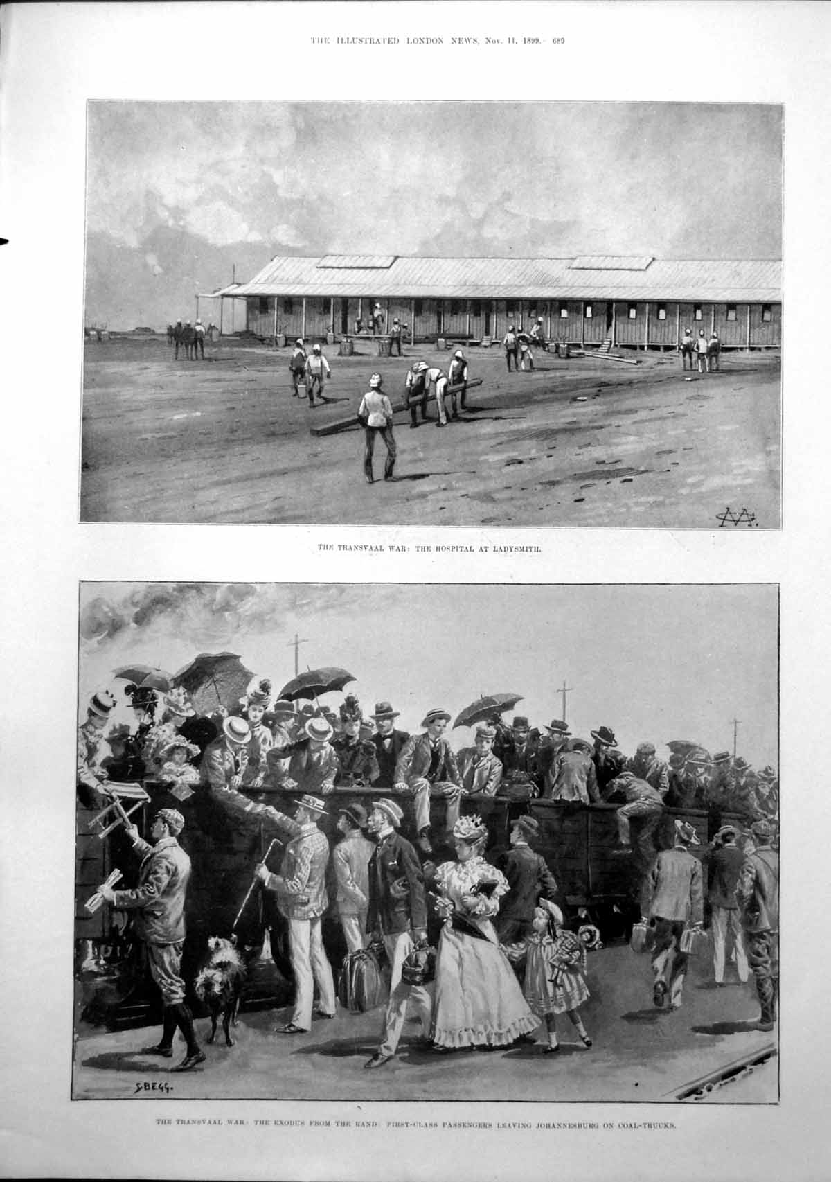 Antique Print Transvaal War Hospital Ladysmith Exodus Rand Coal Trucks 1899