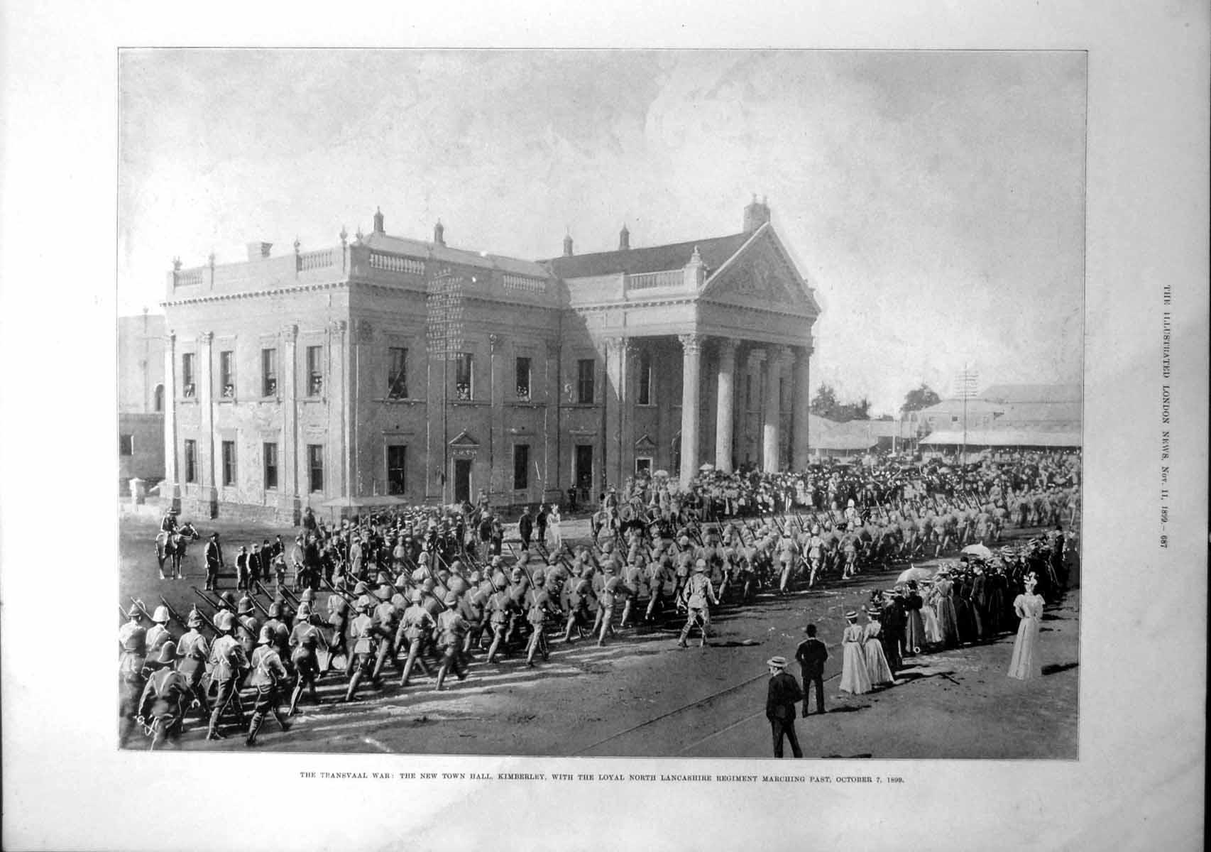 Old Antique Print Transvaal War Quick Firing Gun Town Hall Kimberley 1899 19th