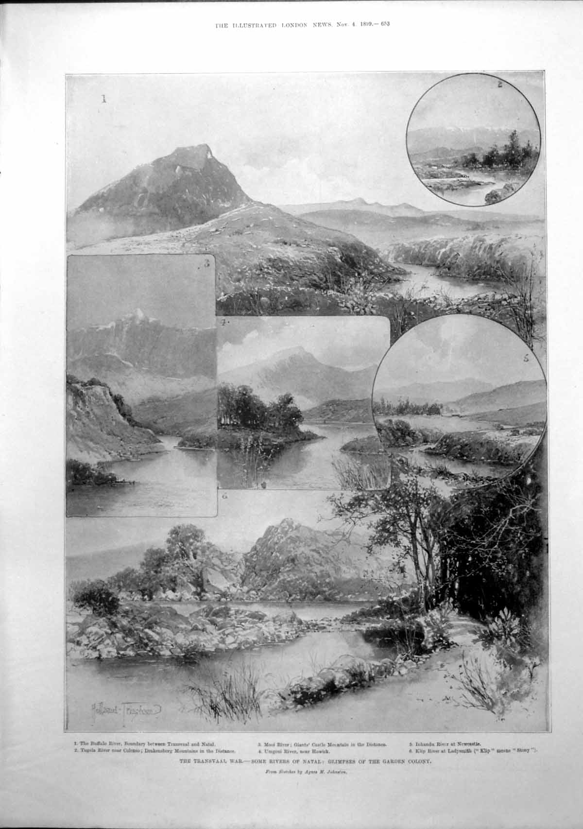 Antique Old Print Transvaal War Rivers Natal Garden Colony Lord Roberts 1899