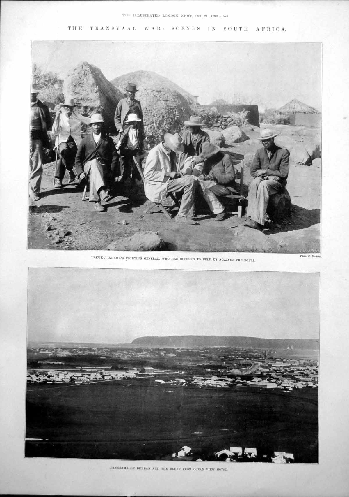Old Antique Print Lekuku Khamas General Durban Spartan Hospital Ship 1899 19th
