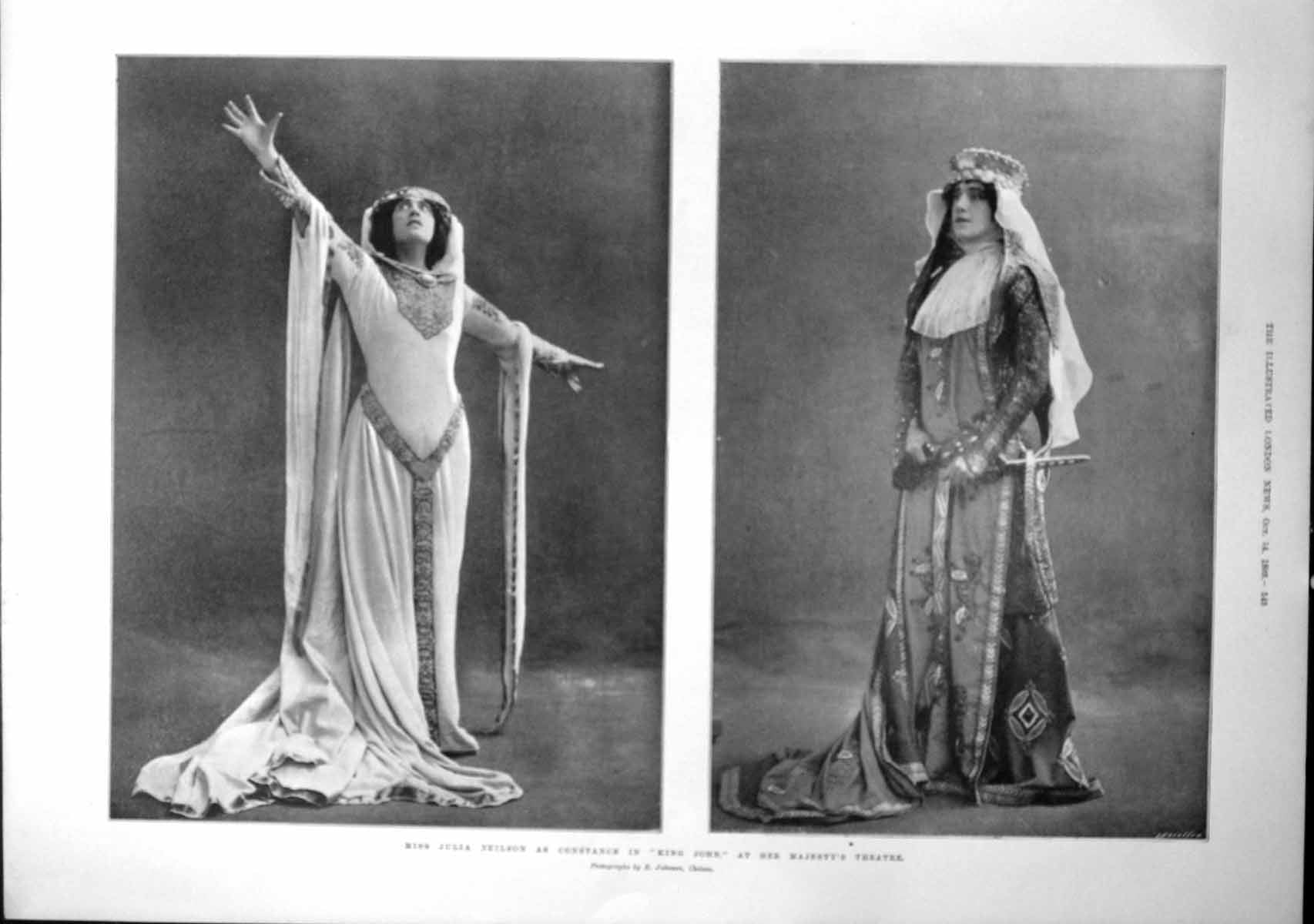 Antique Old Print Julia Neilson King John Theatre John Rylands Institute 1899