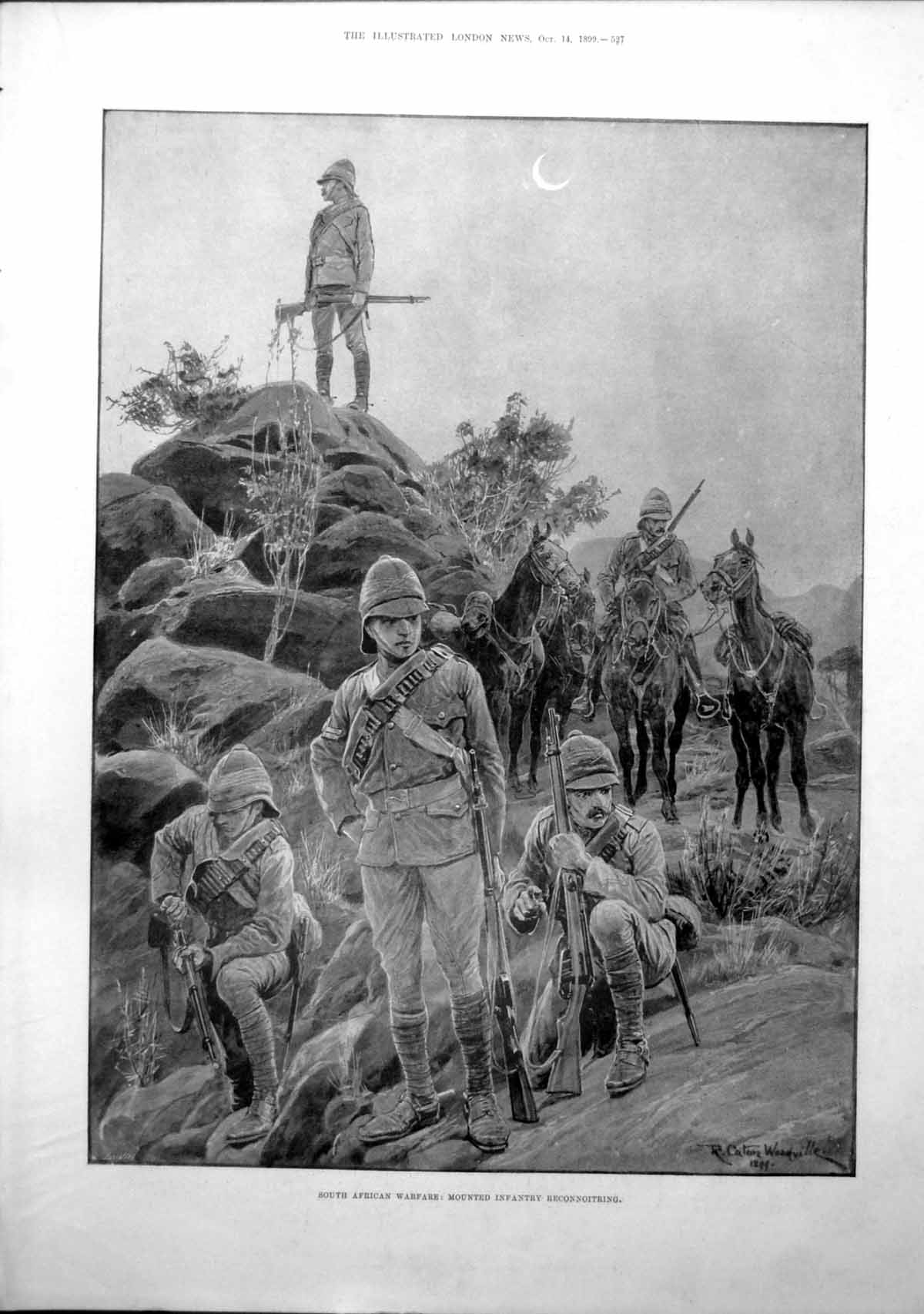 Antique Old Print Mounted Infantry Colours Seaforth Highlanders Balmoral 1899