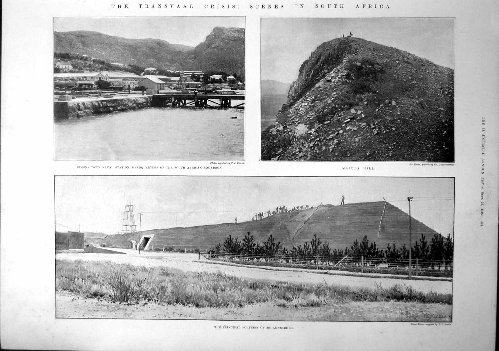 Original Old Antique Print Majuba Hill Fortress Johannesburg Norvals Pont 1899
