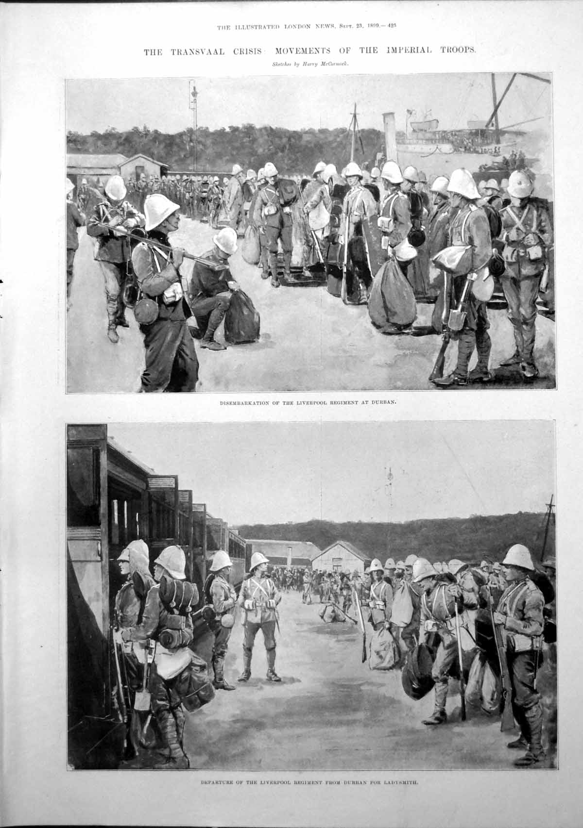 Antique Print Liverpool Regiment Durban Harbour Johannesburg Hospital 1899 19th
