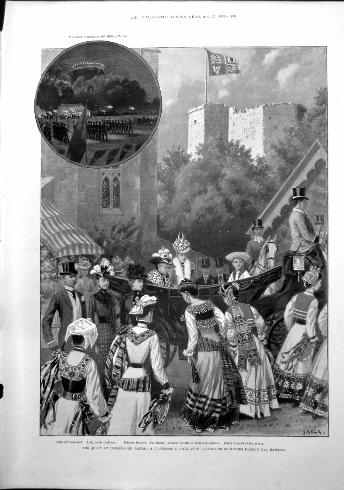 Antique Print Queen Carisbrooke Castle Fete Gipsies Weybridge Regatta 1899 19th