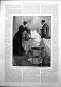 Old Antique Print Mr Bilsons Housekeeper Wounded Man Bed Doctor Lady 1899 19th