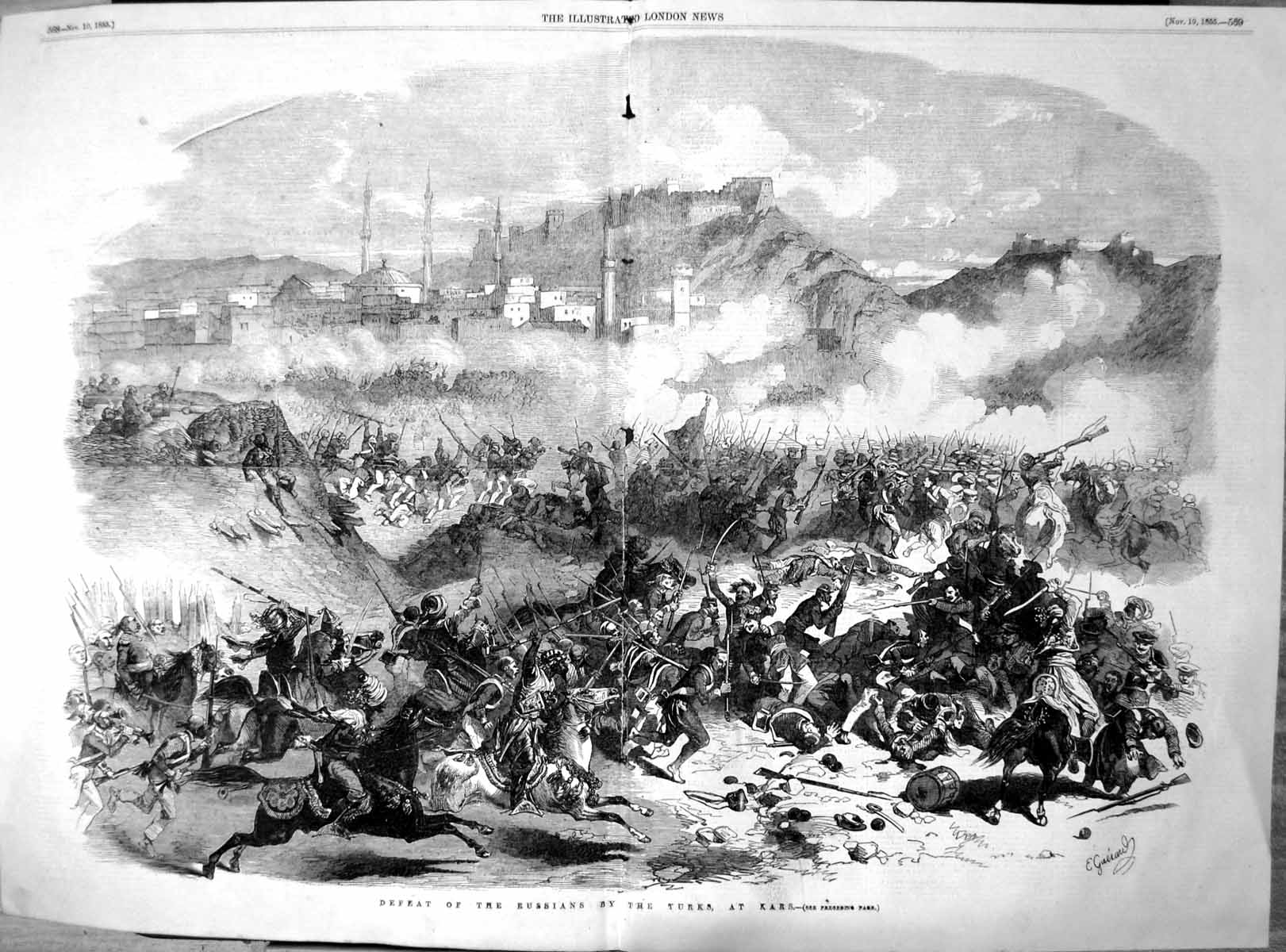 Old Antique Print Defeat Russians Turks Kars Battle Russian Infantry 1855 19th