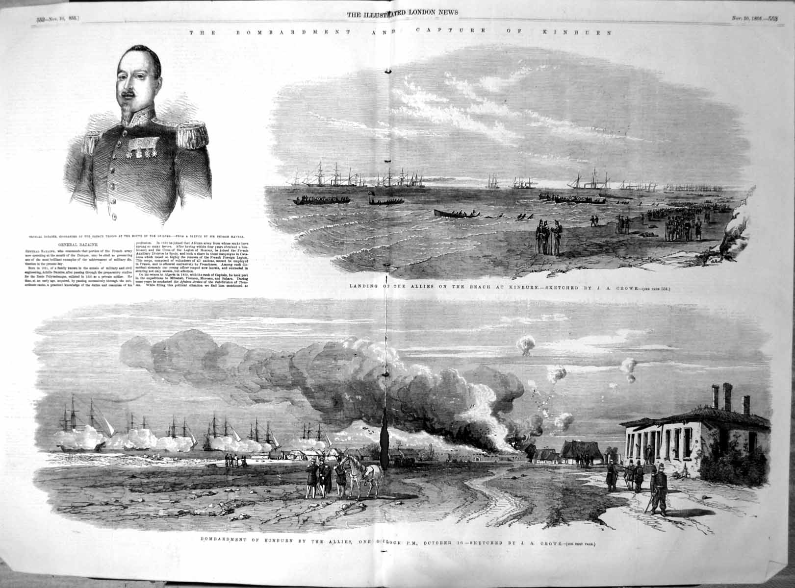 Antique Old Print Bombardment Capture Kinburn Landing Allies Gen Bazaine 1855