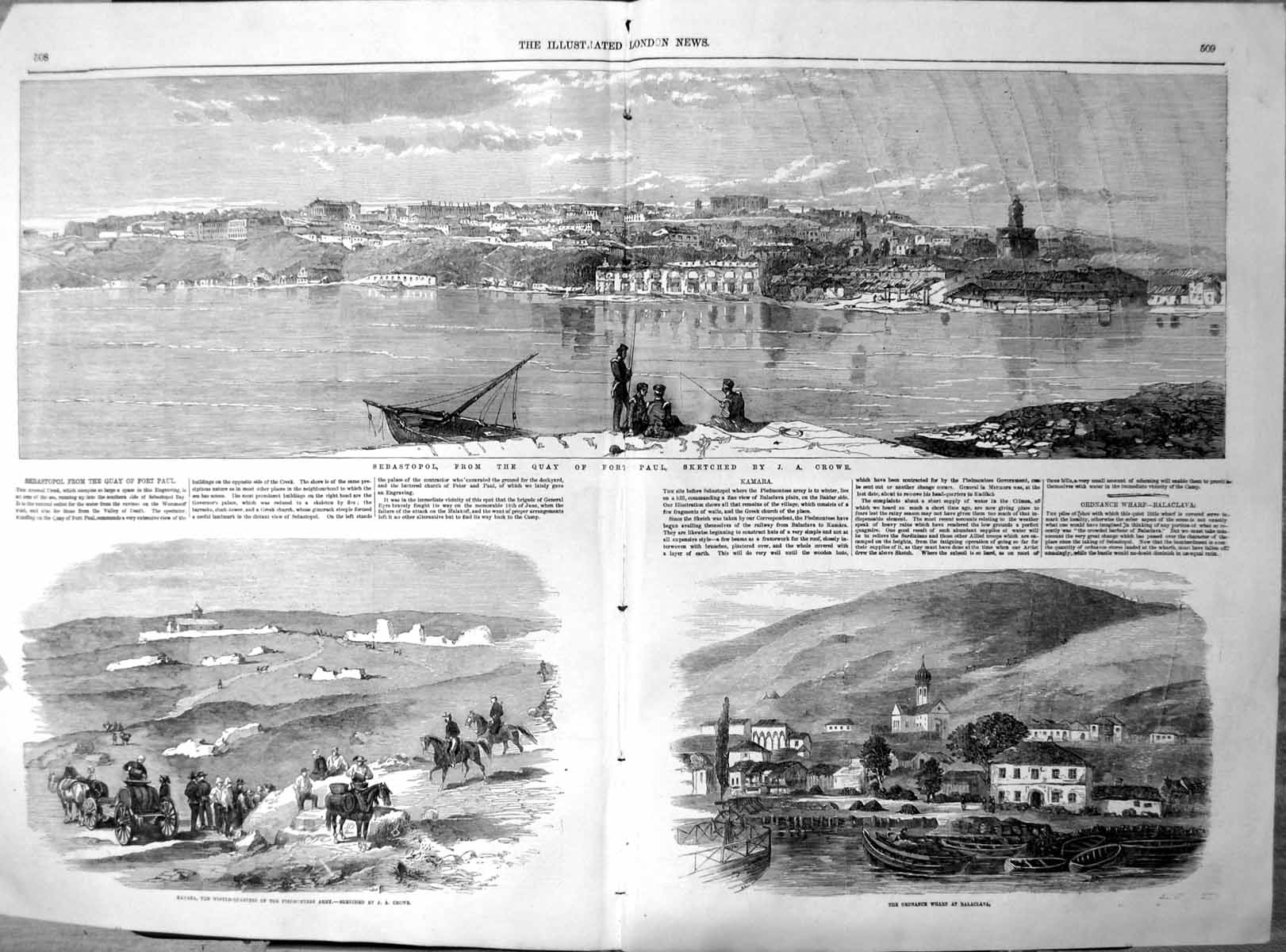 Antique Old Print Sebastopol Ordnance Wharf Balaclava Kamara Piedmontese 1855