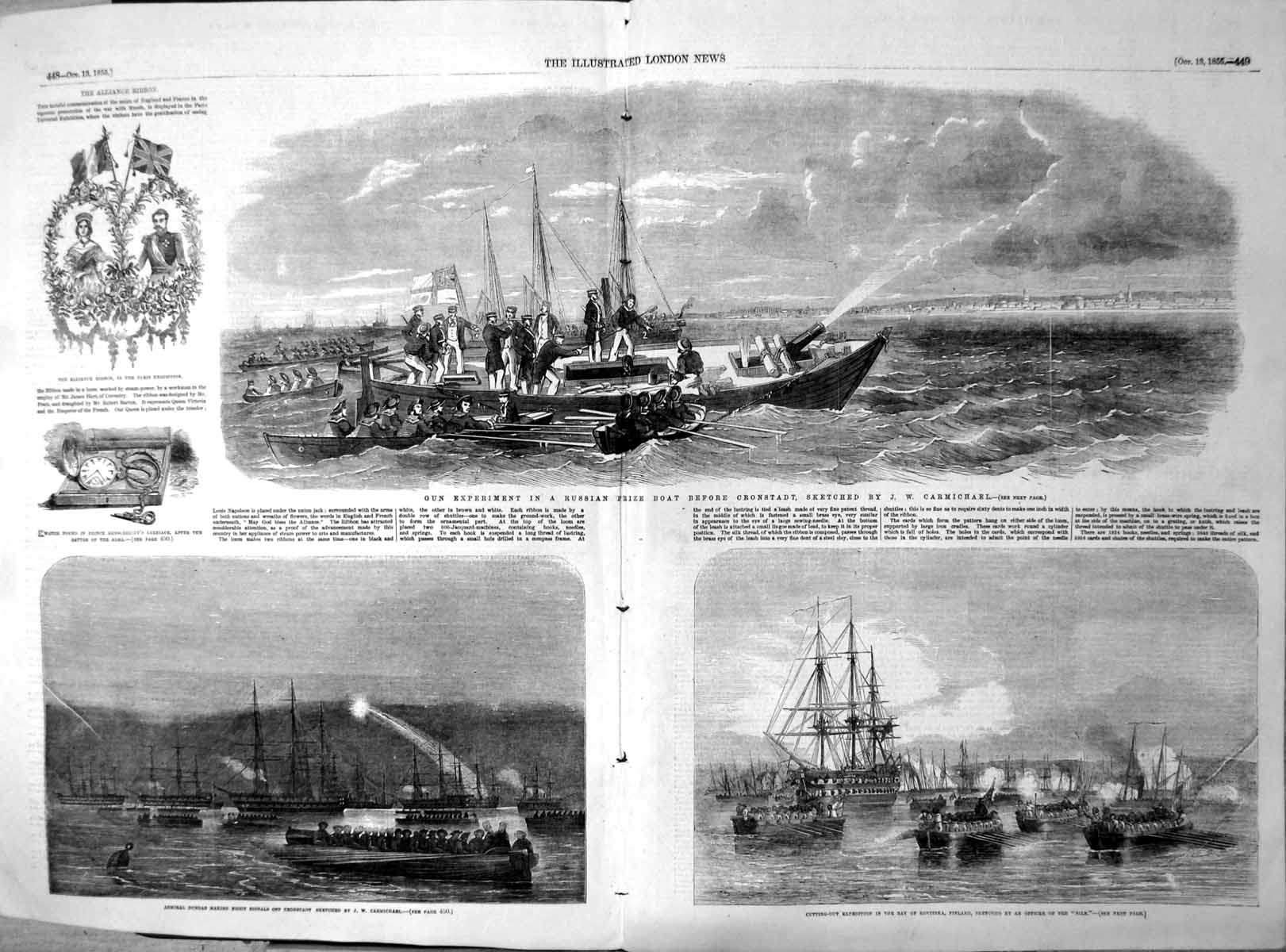 Antique Print Gun Experiment Russian Boat Cronstadt Expedition Finland 1855
