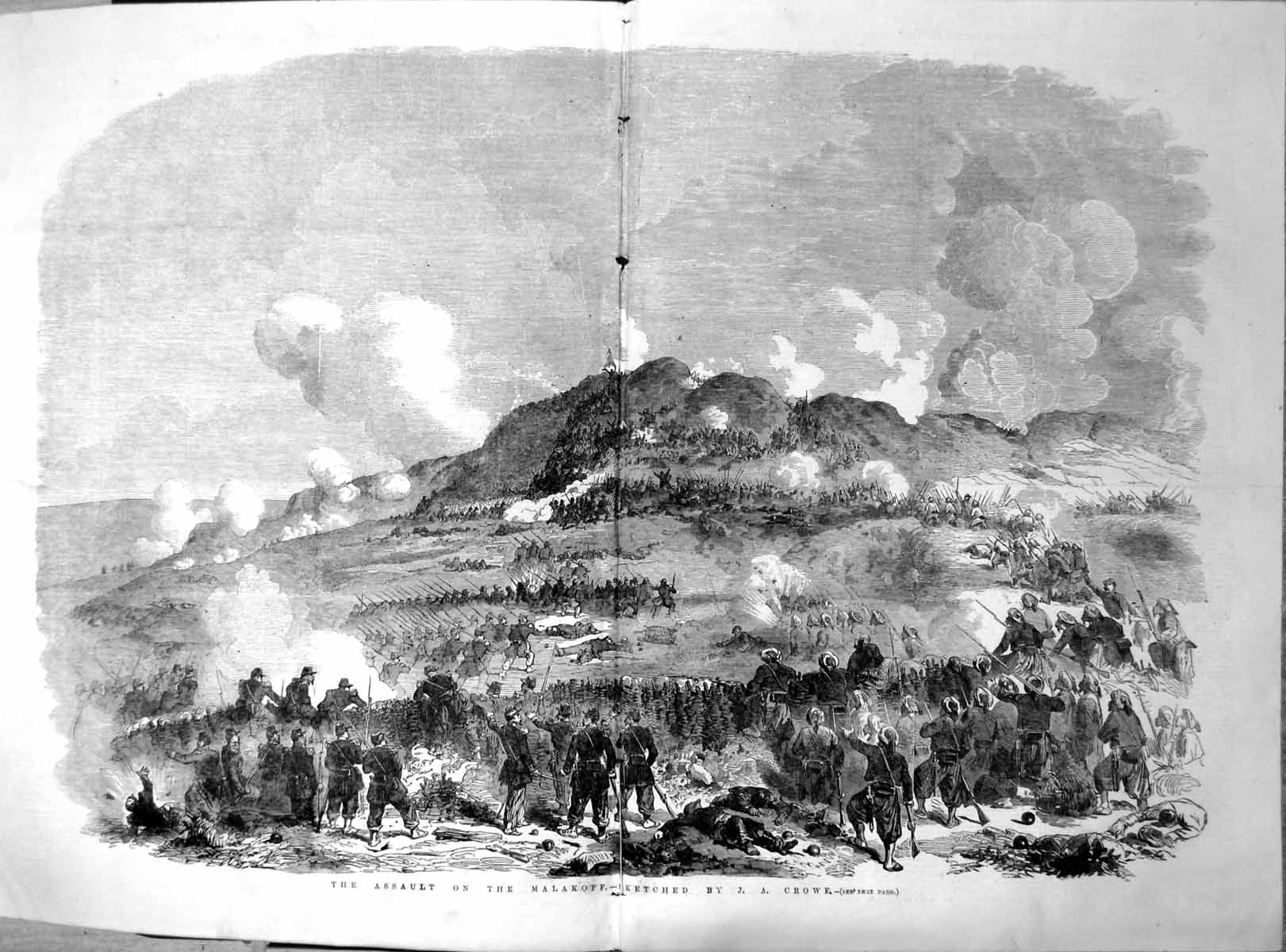 Old Antique Print Assault Malakoff Ja Crowe Crimea Commandant Ragon 1855 19th