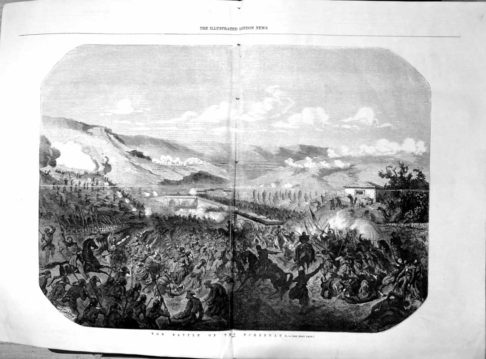 Original Old Antique Print Battle Tchernaya Crimea Defeat Russians 1855 19th