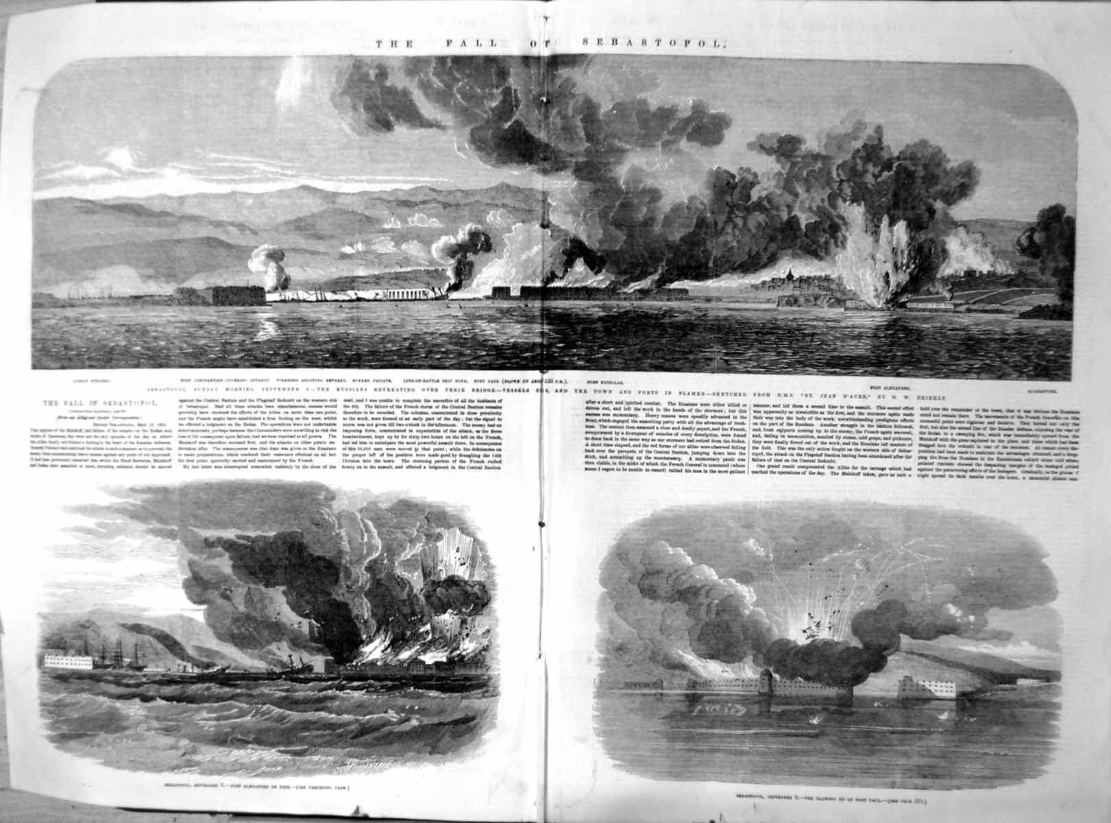 Old Antique Print Sebastopol Fort Alexander Fire Fort Paul Blown Up 1855 19th