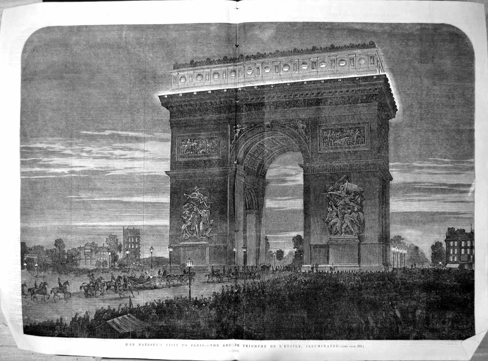 Old Queens Visit Paris Arc De Triomphe De L'Etoille Illuminated 1855 Victorian