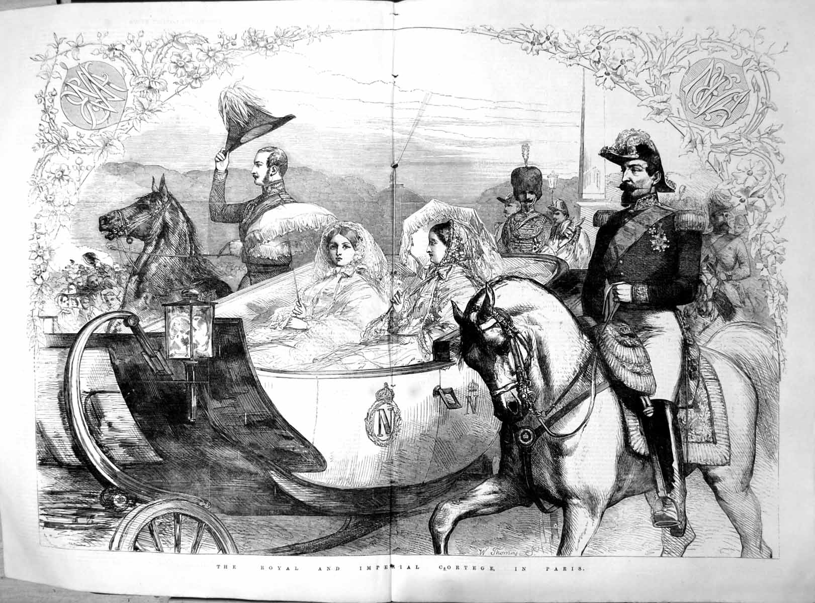 Old Antique Print Royal Imperial Cortege Paris Her Majesty Carriage 1855 19th