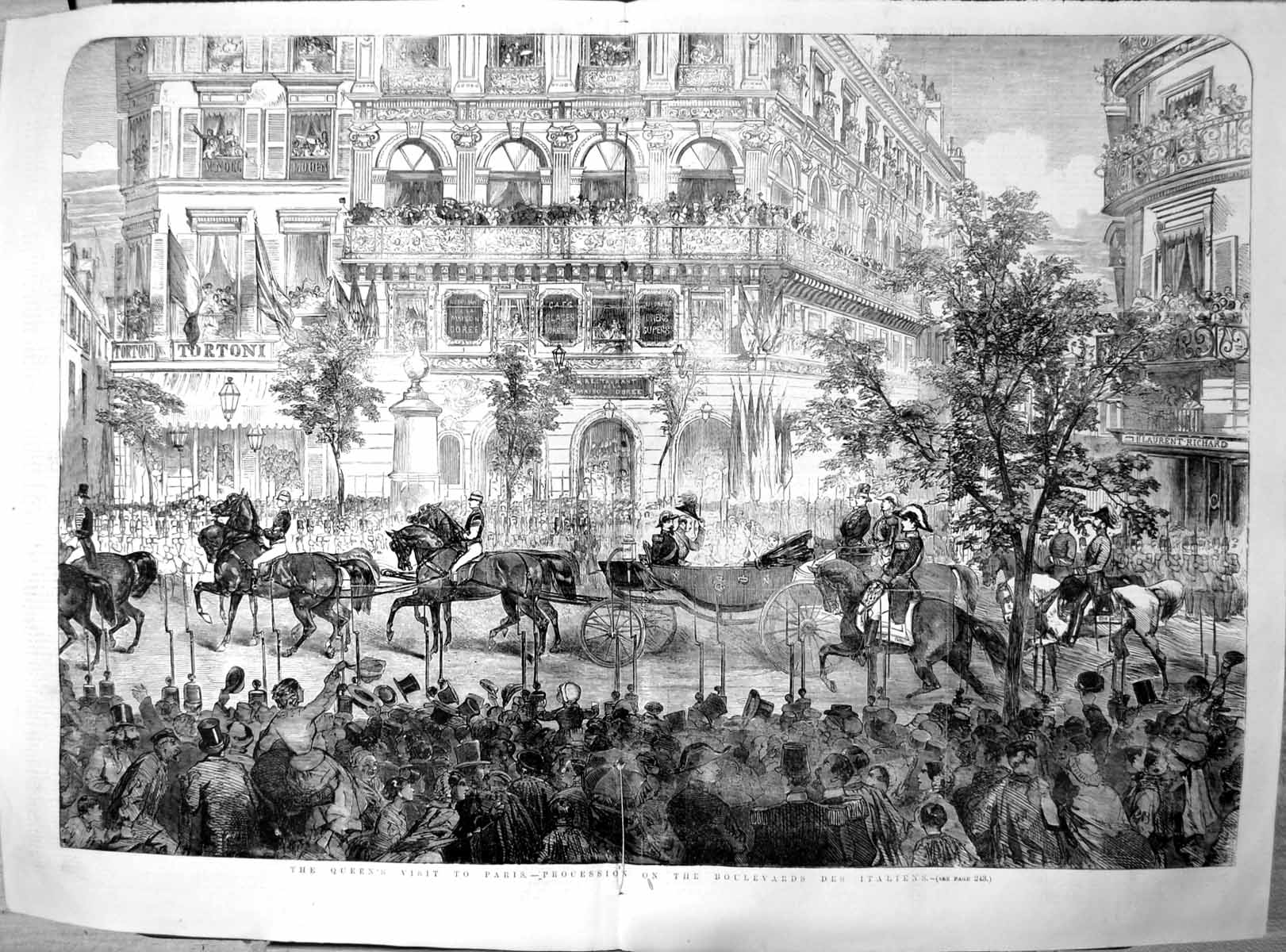 Antique Old Print Queens Visit Paris Procession Boulevards Des Italiens 1855