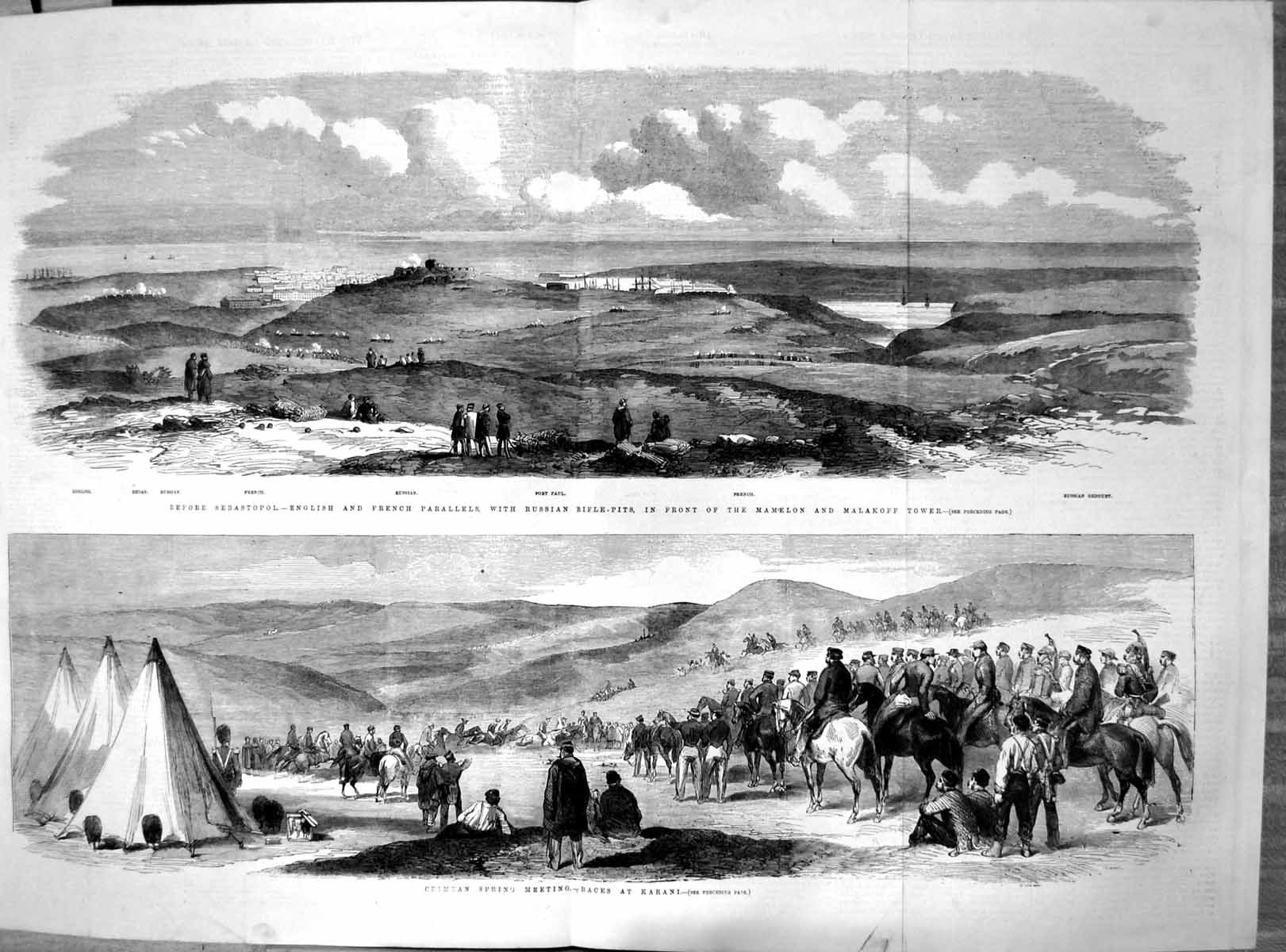 Antique Print Crimea Races Karani Russian Rifle Pits Mamelon Malakoff 1855 19th