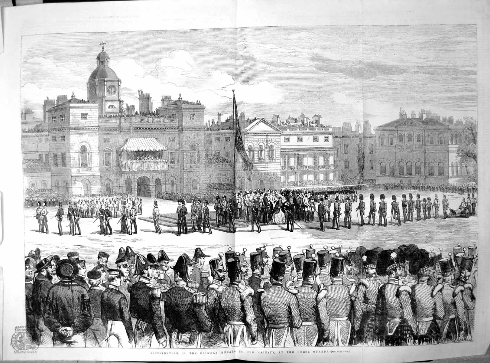 Old Antique Print Distribution Crimean Medals Queen Horse Guards 1855 19th