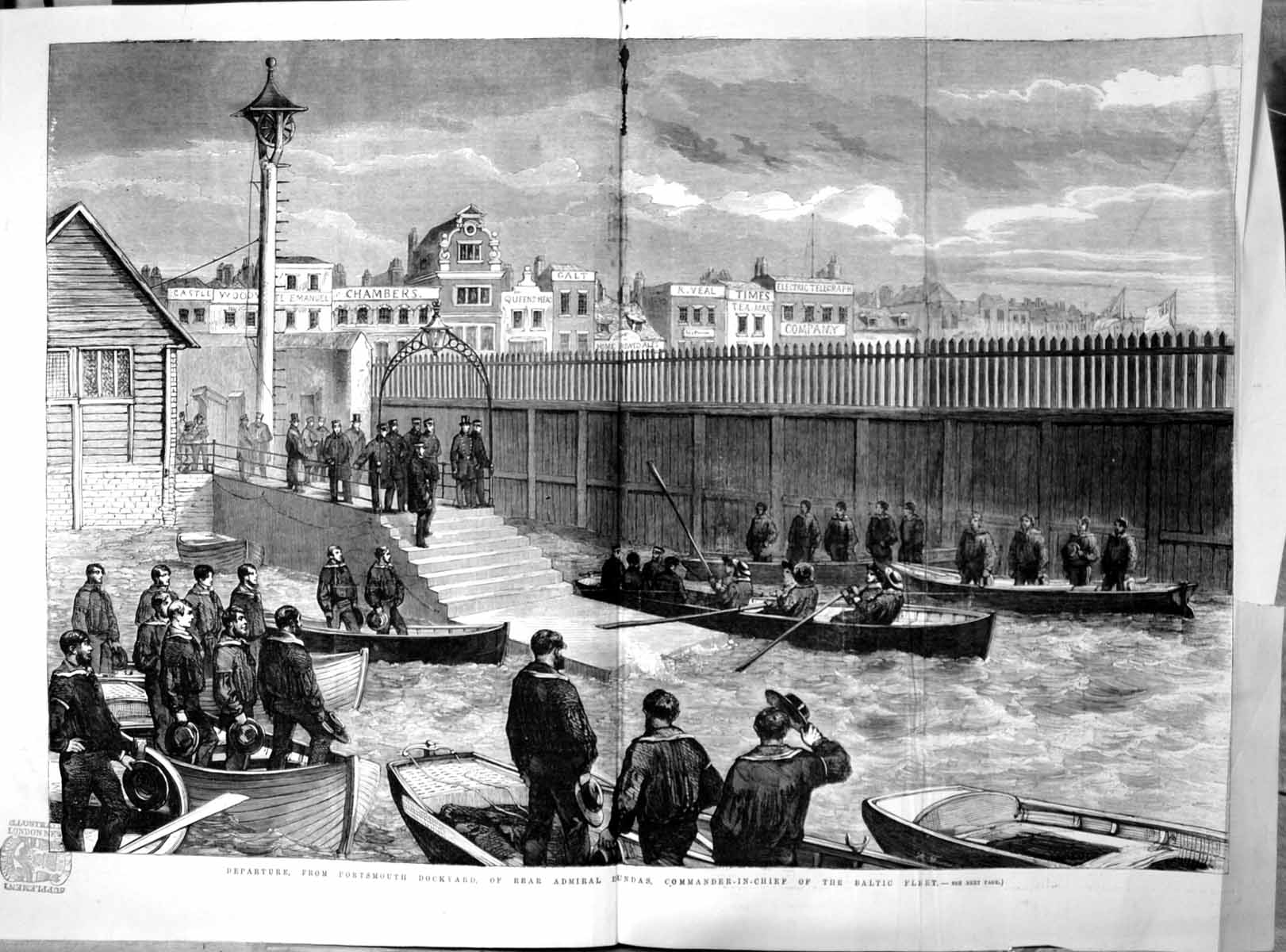 Old Antique Print Departure Portsmouth Admiral Dundas Baltic Fleet 1855 19th