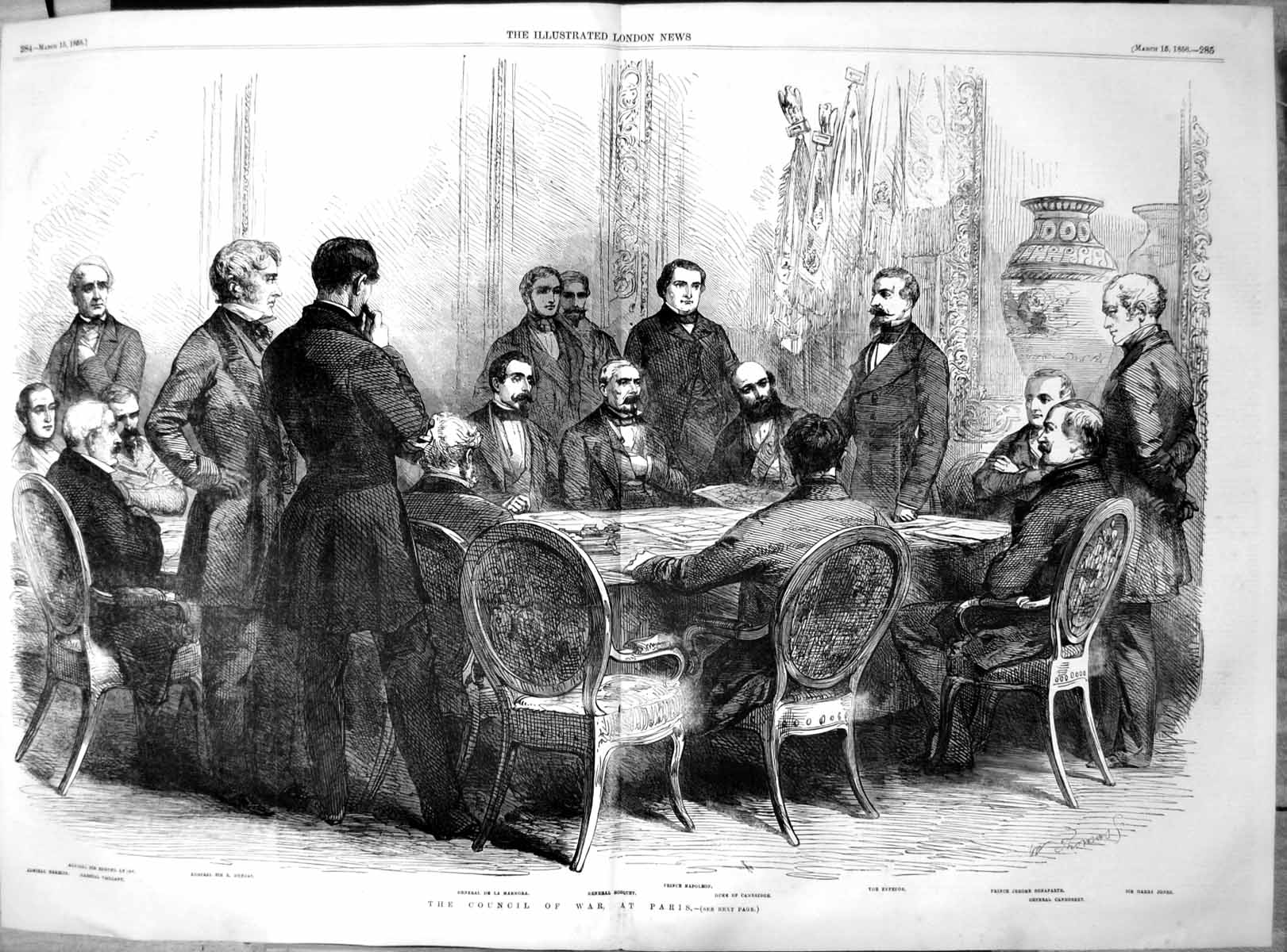 Antique Print Council War Paris Prince Napoleon Duke Cambridge Emperor 1856