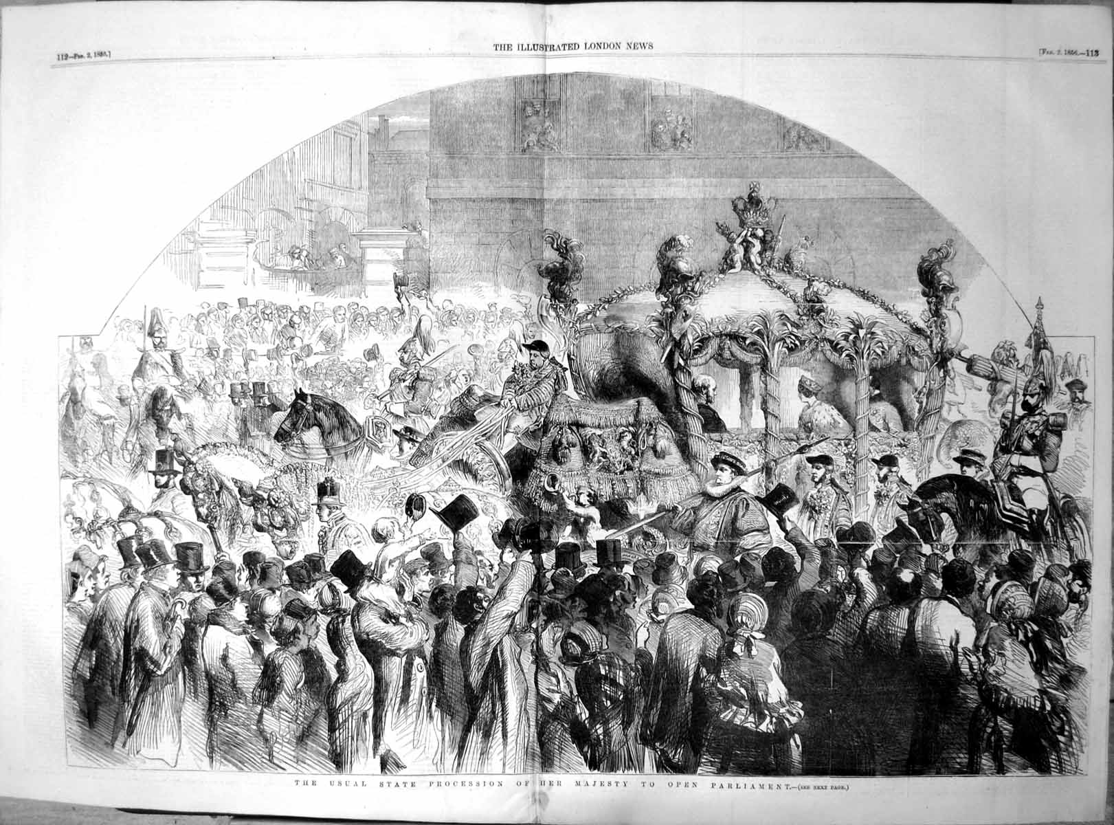 Old Antique Print Usual State Procession Her Majesty Open Parliament 1856 19th