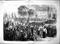 Original Old Antique Print Fete Notre Dame Del Pilar Saragossa Banks Ebro 1856
