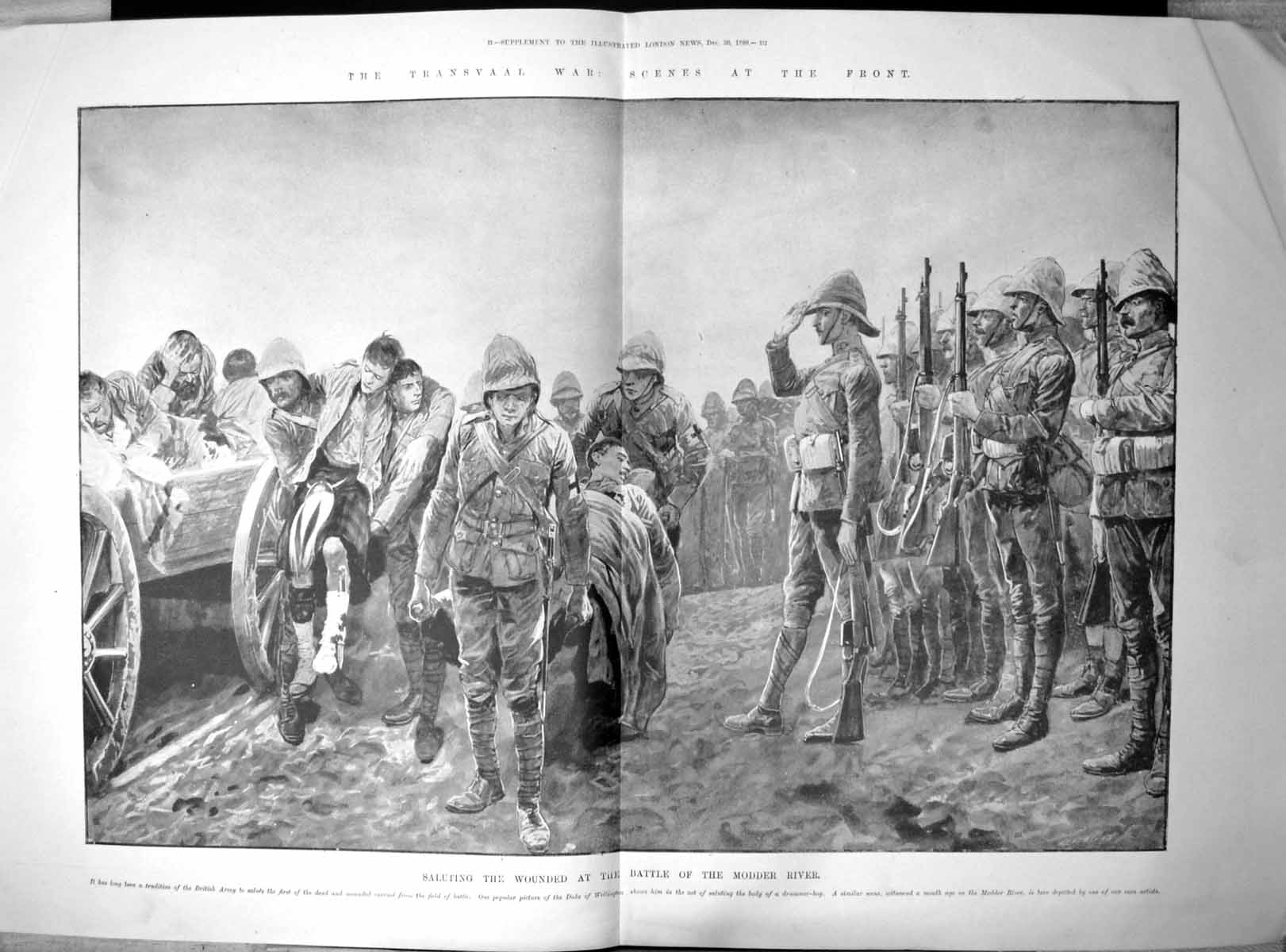 Old Antique Print Transvaal War Saluting Wounded Battle Modder River 1899 19th