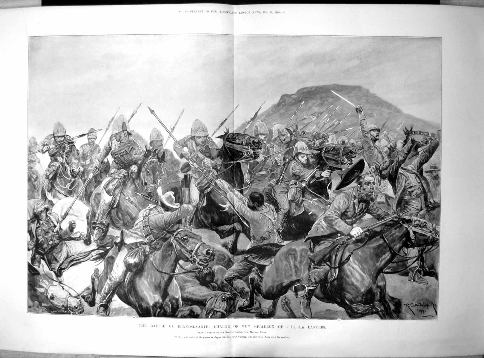 Old Antique Print Battle Elandslaagte Charge C Squadron 5Th Lancers 1899