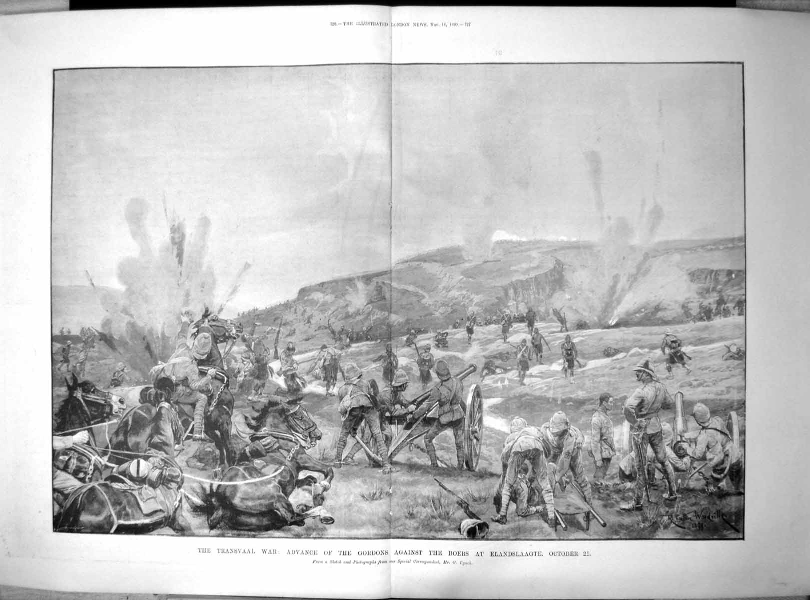 Antique Old Print Advance Gordons Against Boers Elandslaagte Transvaal 1899
