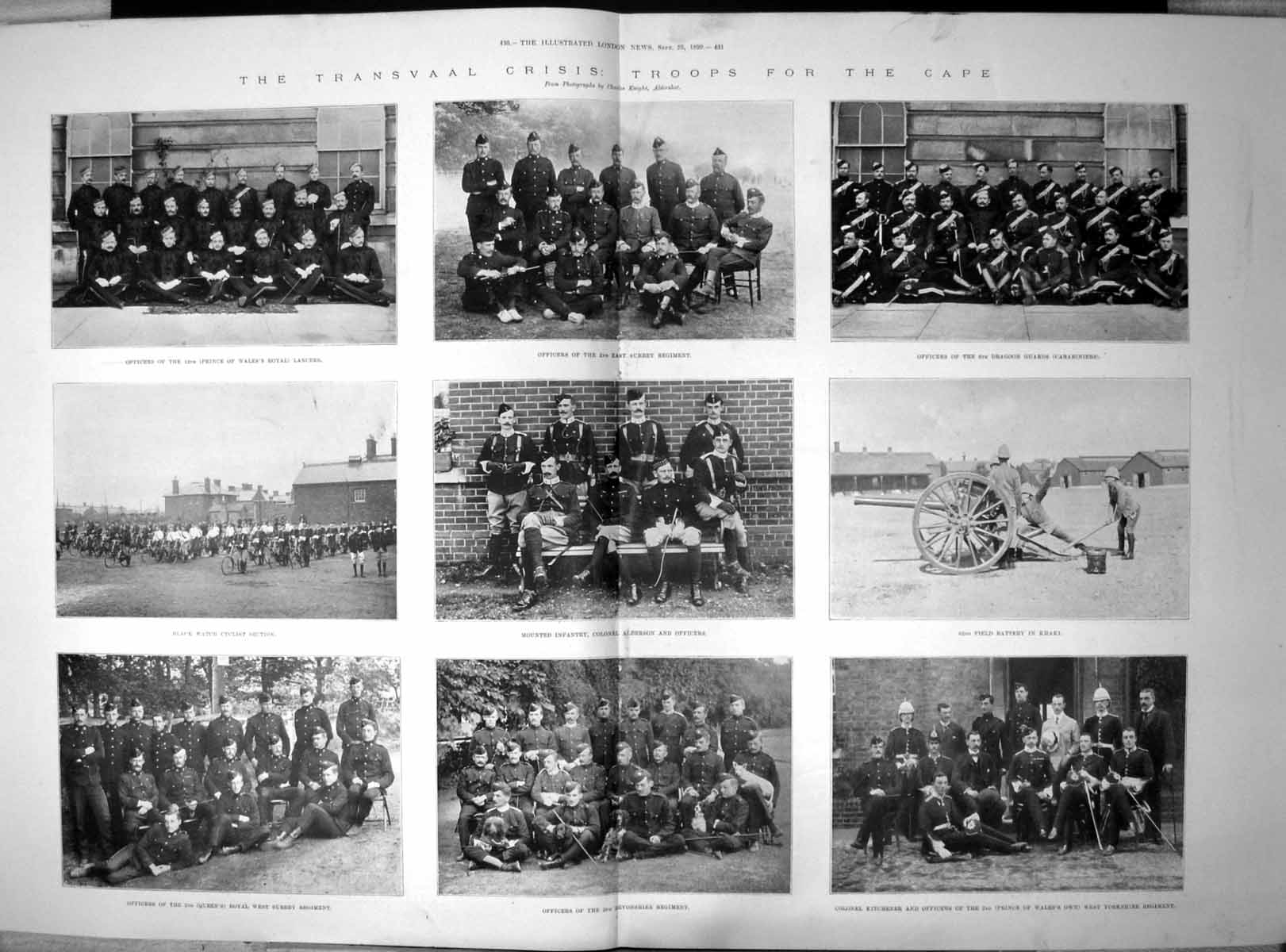Antique Old Print Transvaal Troops Dragoons Surreys Black Watch Devons 1899