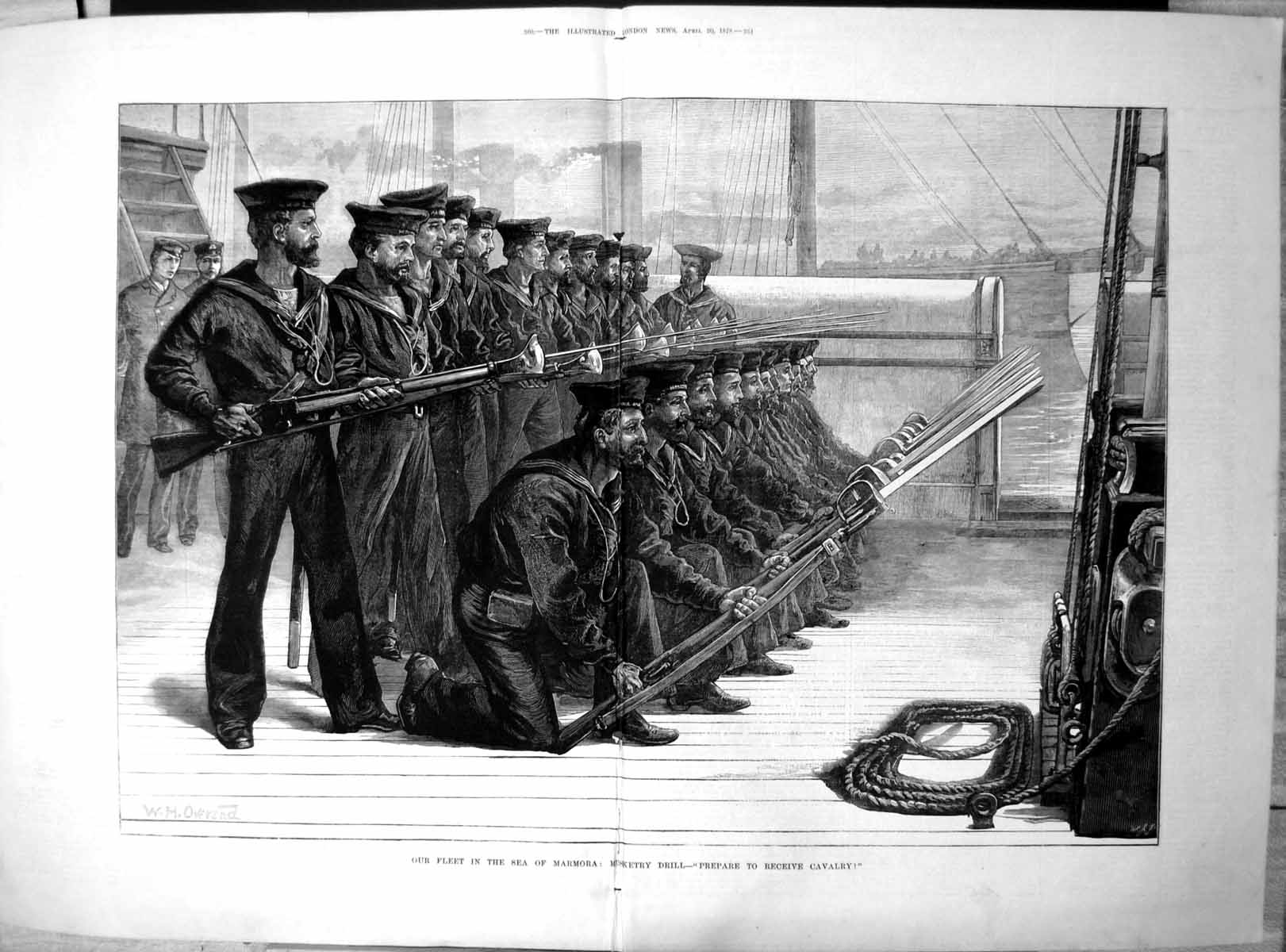 Antique Old Print Our Fleet Sea Marmora Musketry Drill Prepare Cavalry 1878