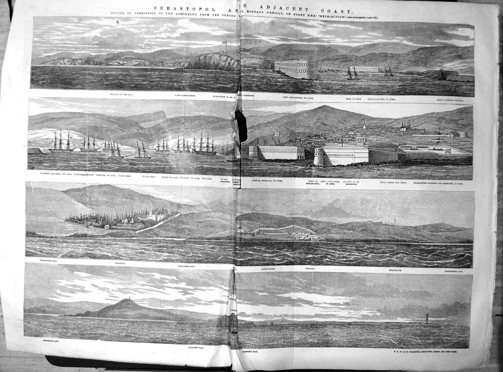 Antique Old Print Sebastopol Adjacent Coast Fort Constantine Kamusch Bay 1854