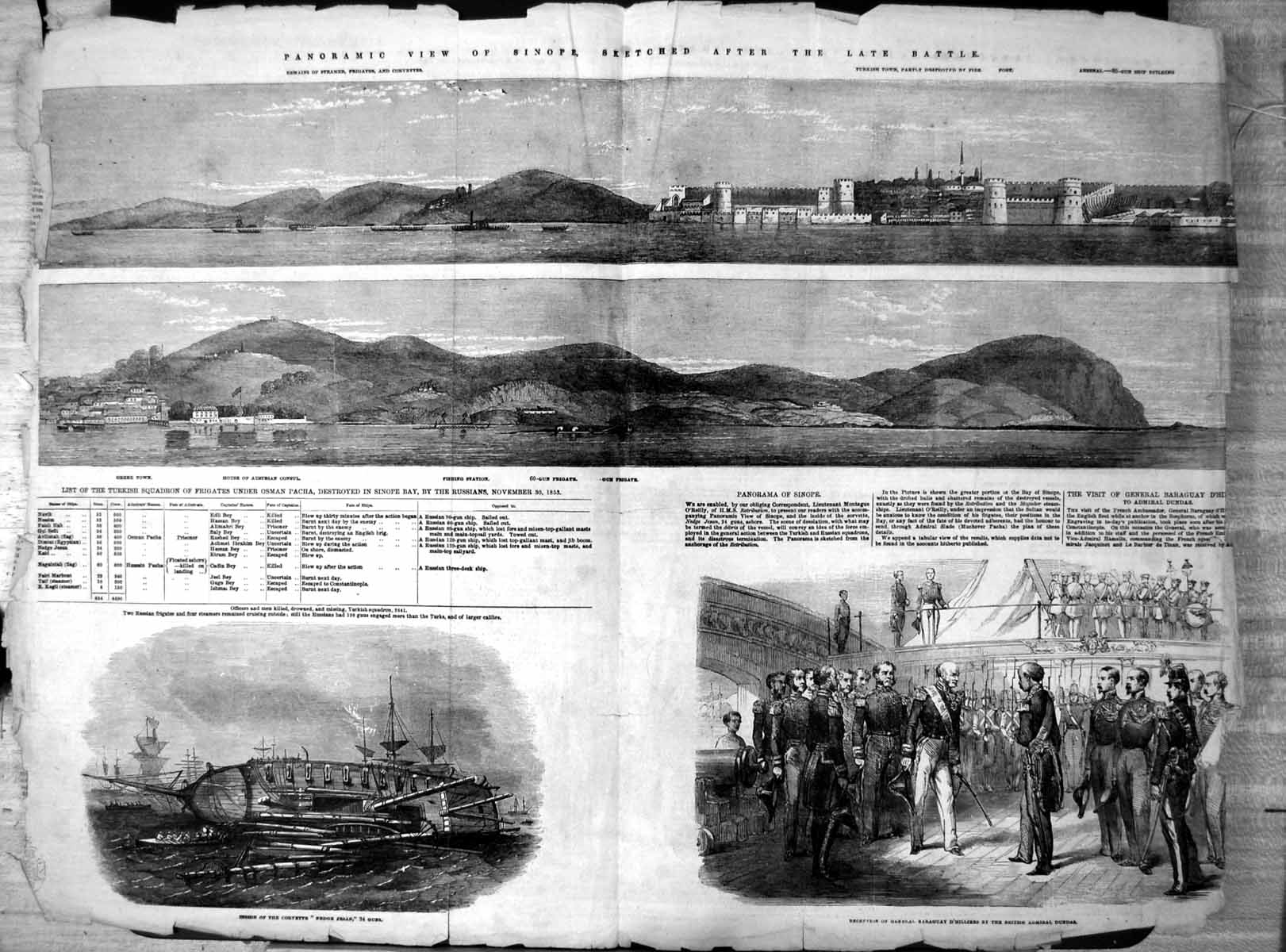 Antique Print Panoramic View Sinope After Battle Fishing Station Town 1854 19th