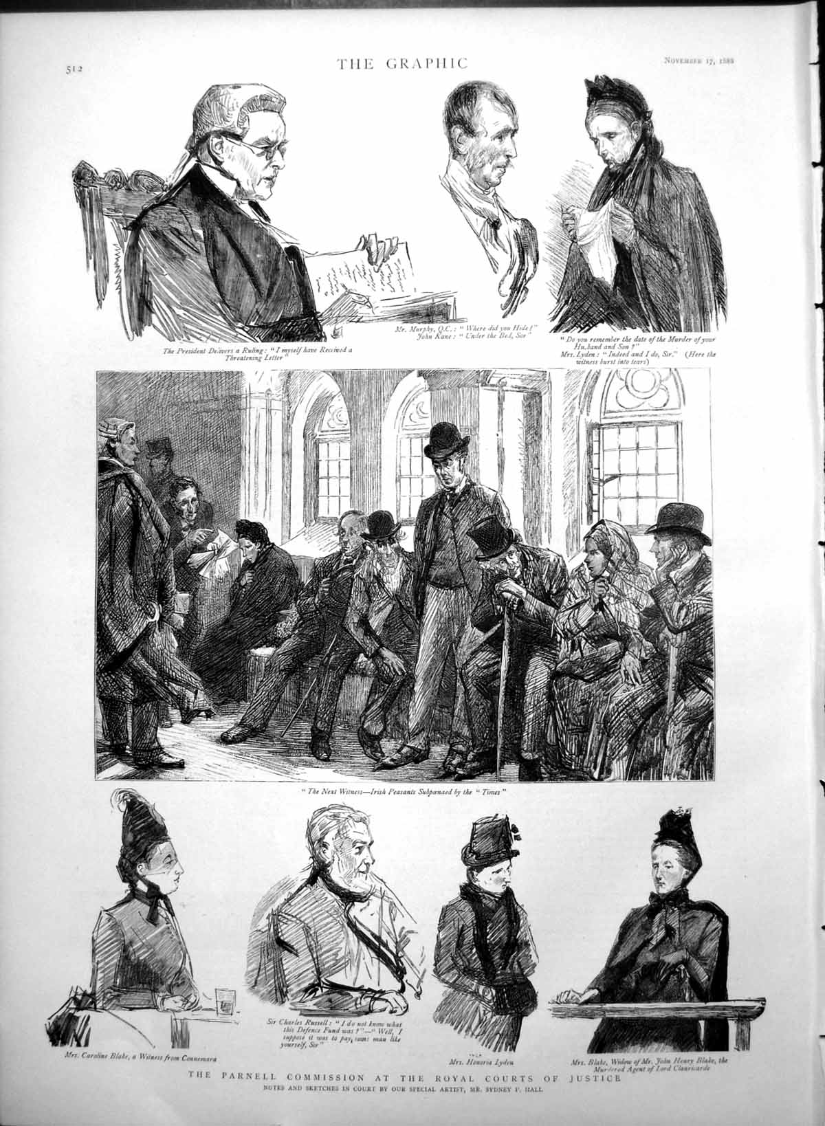 Antique Old Print Parnell Commission Royal Courts Justice Irish Peasants 1888