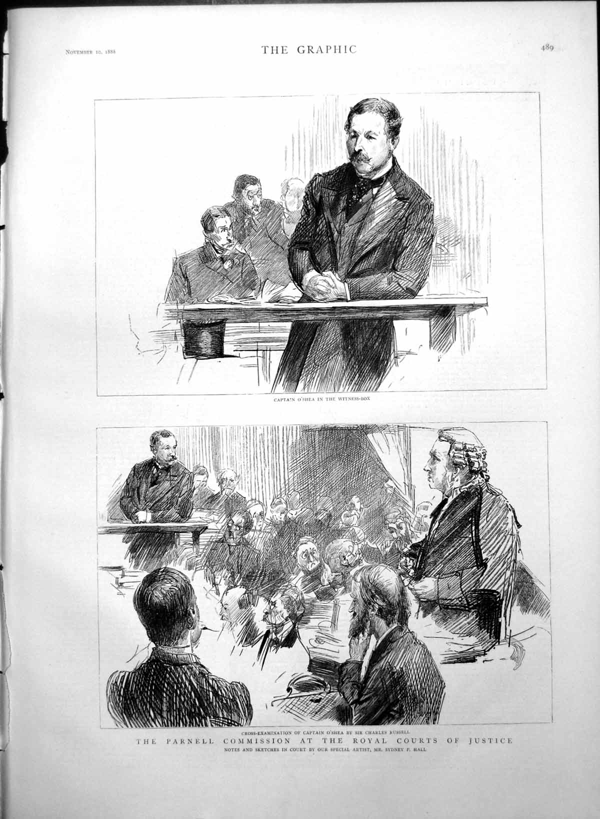 Antique Old Print Parnell Commission Royal Courts Justice Capt O'Shea 1888 19th