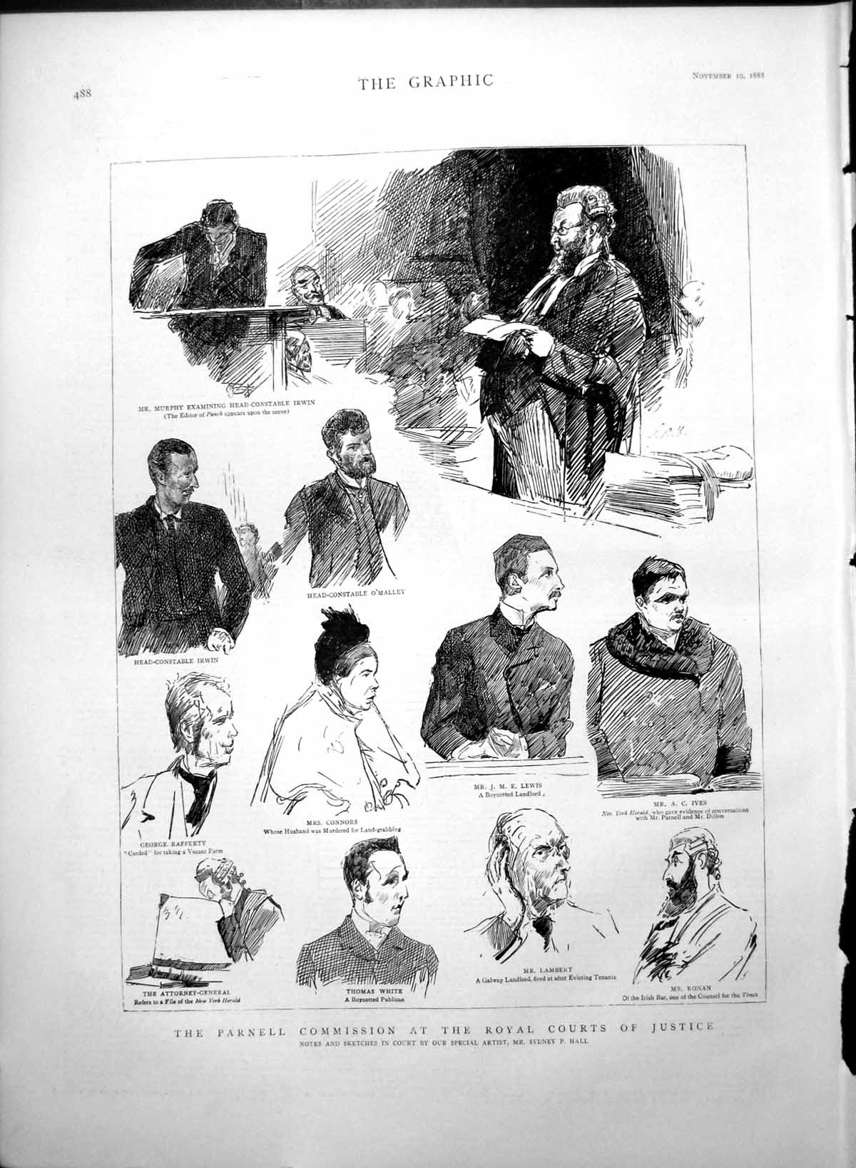 Antique Old Print Parnell Commission Courts Justice Mr Murphy Mr Ronan 1888