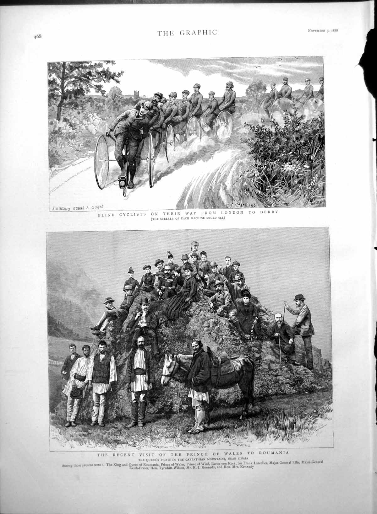 Antique Print Prince Wales Visit Roumania Blind Cyclists London Derby 1888 19th