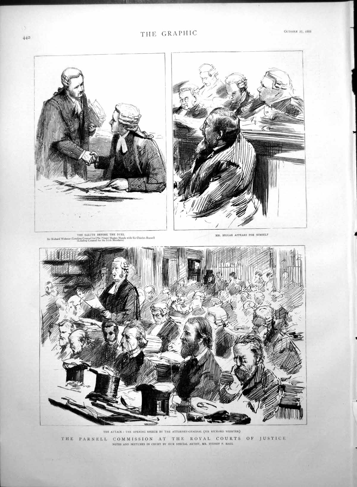 Old Antique Print Parnell Commission Courts Justice Attack Mr Biggar 1888 19th