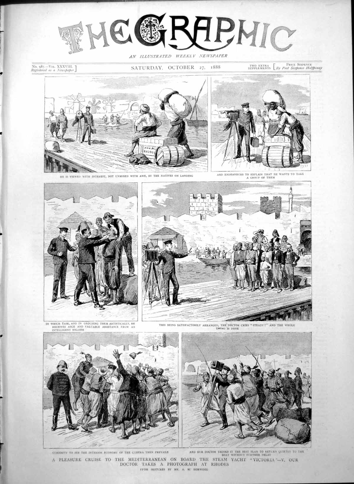 Old Antique Print Cruise Mediterranean Victoria Doctor Photo Rhodes 1888 19th