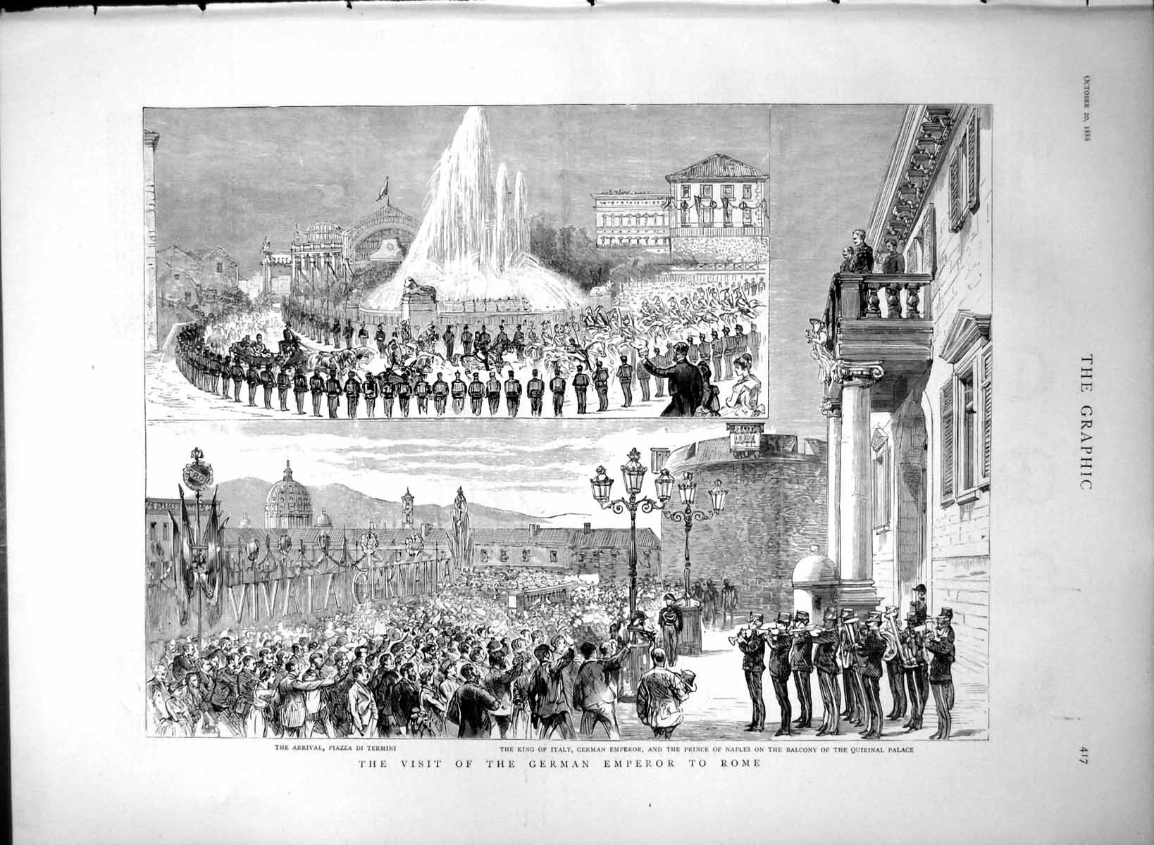 Old Antique Print Visit German Emperor Rome King Italy Prince Naples 1888 19th