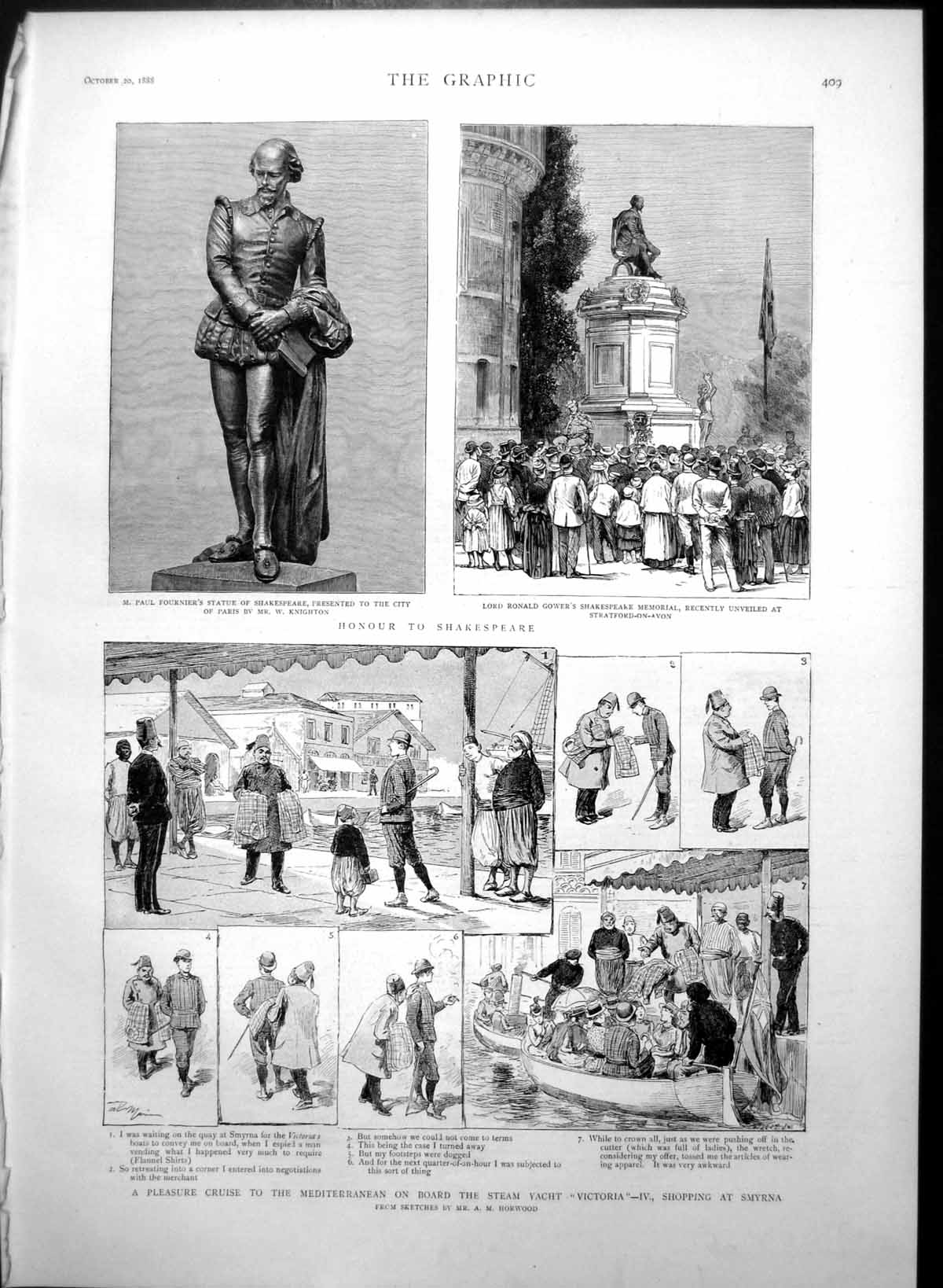 Antique Print Cruise Mediterranean Shopping Smyrna Shakespeare Memorial1888