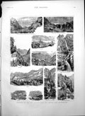 Antique Old Print New Railway Brunig Pass Switzerland Brienz Sachseln 1888 19th