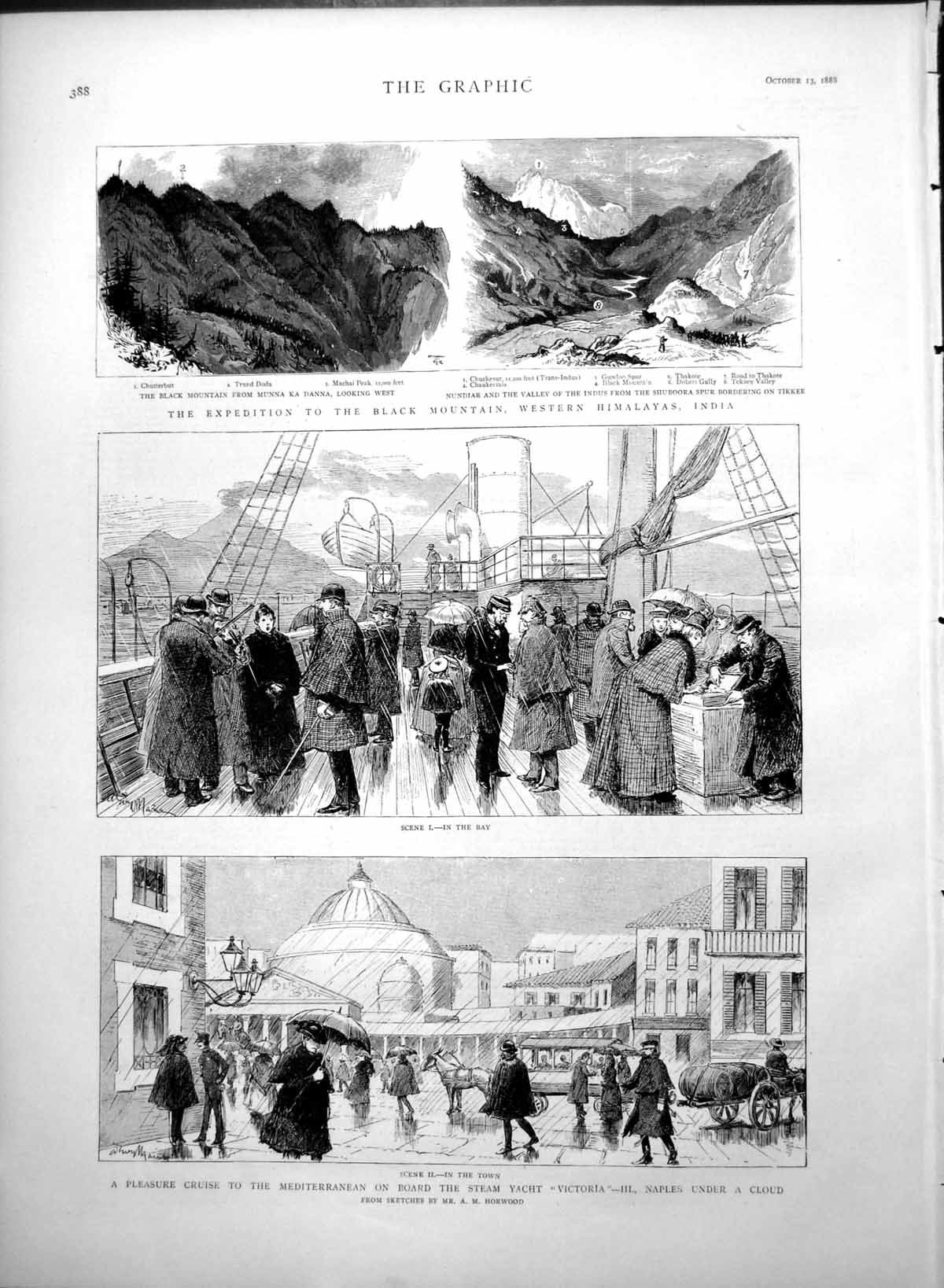 Old Print Expedition Black Mountains Himalayas Yacht Victoria Naples 1888 19th