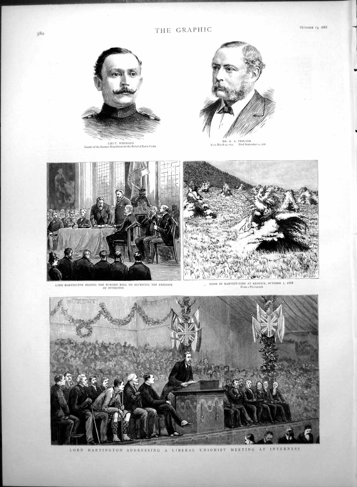 Old Antique Print Lord Hartington Liberal Meeting Freedom Inverness 1888 19th
